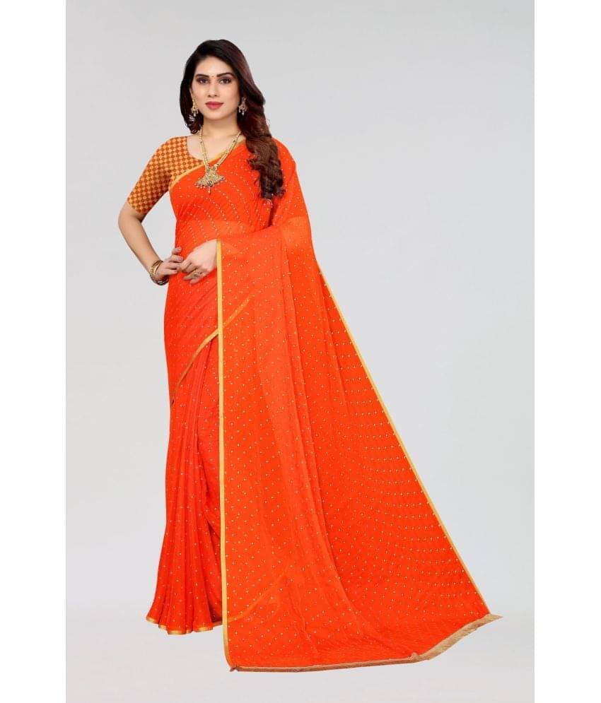 FABMORA Chiffon Embellished Saree With Unstitched Blouse Piece ( Orange ) FABMORA Chiffon Embellished Saree With Unstitched Blouse Piece ( Orange )