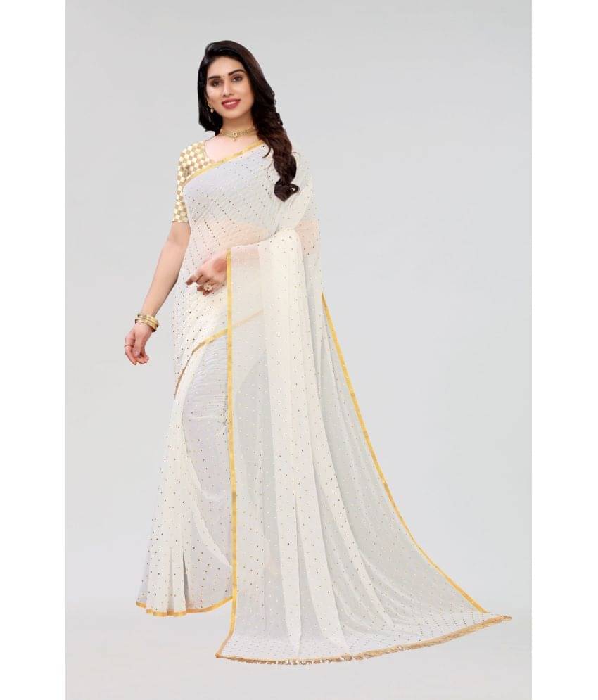     			FABMORA Chiffon Embellished Saree With Unstitched Blouse Piece ( White )