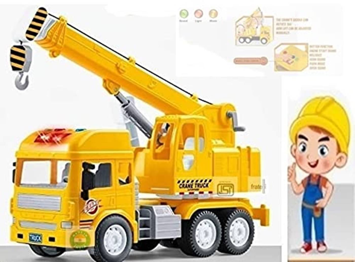     			FRATELLI Big Size Pull and Push Vehicle Crane Toy for Kids,Friction Power Trucks for 3+ Years Old Boys&Girls,Light&Sound Truck Yellow