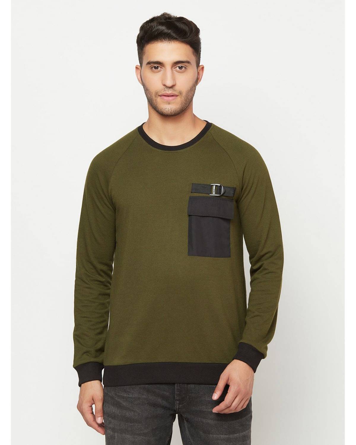     			Glito - Olive Fleece Relaxed Fit Men's Sweatshirt ( Pack of 1 )