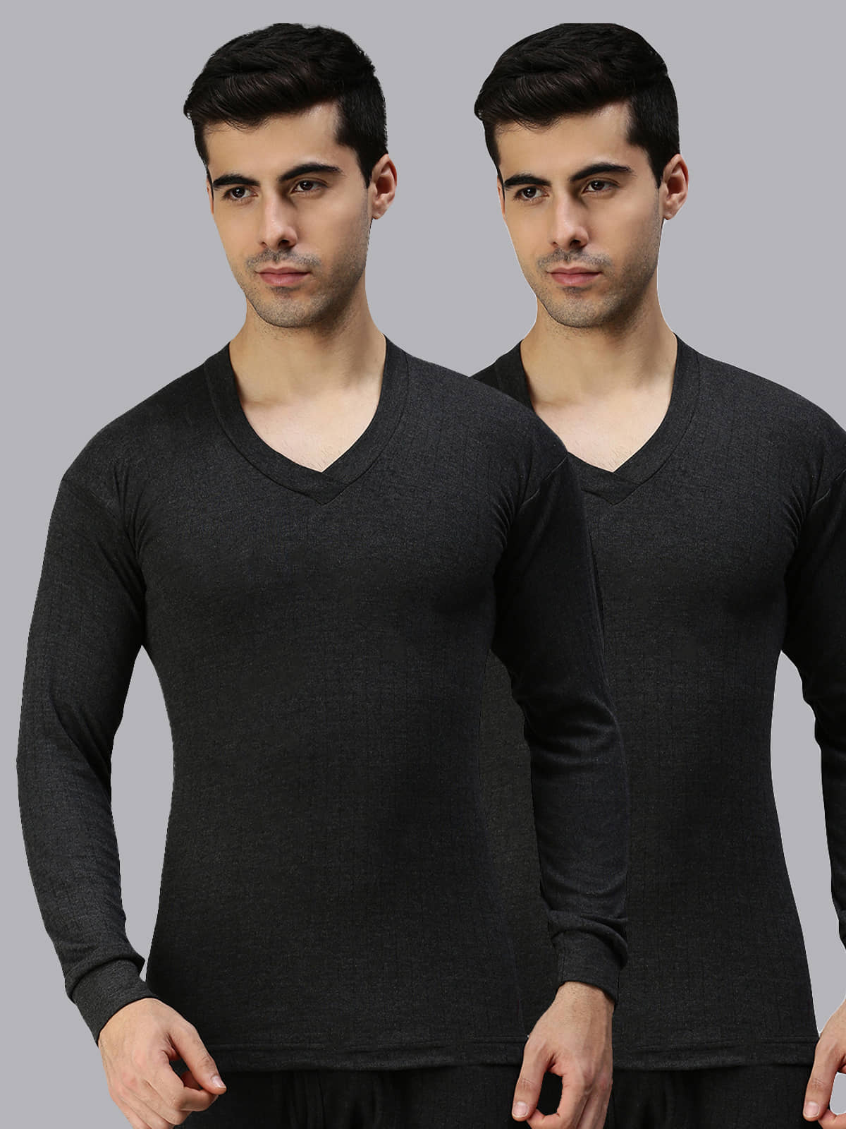 LUX PARKER Pack of 2 Cotton Blend Thermal Tops For Men's ( Black )