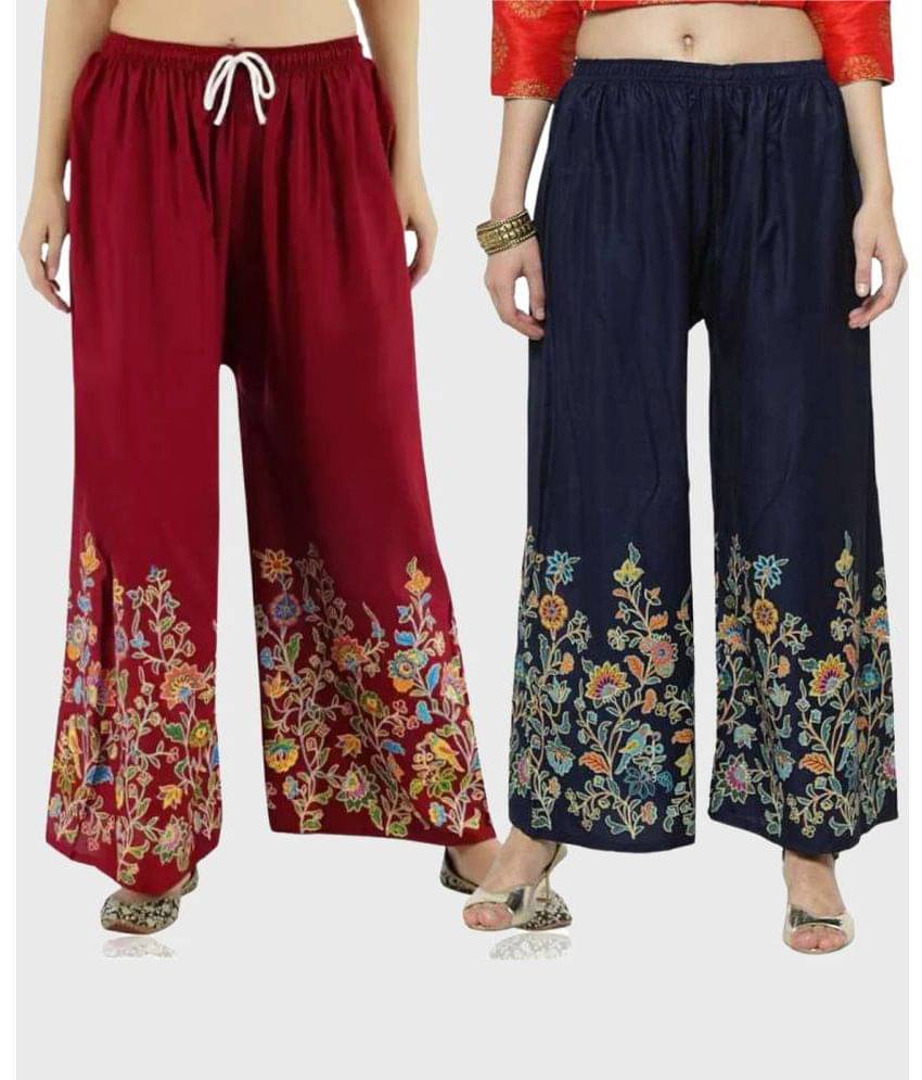 OMAYA - Navy Blue Rayon Flared Women's Palazzos ( Pack of 2 ) OMAYA - Navy Blue Rayon Flared Women's Palazzos ( Pack of 2 )