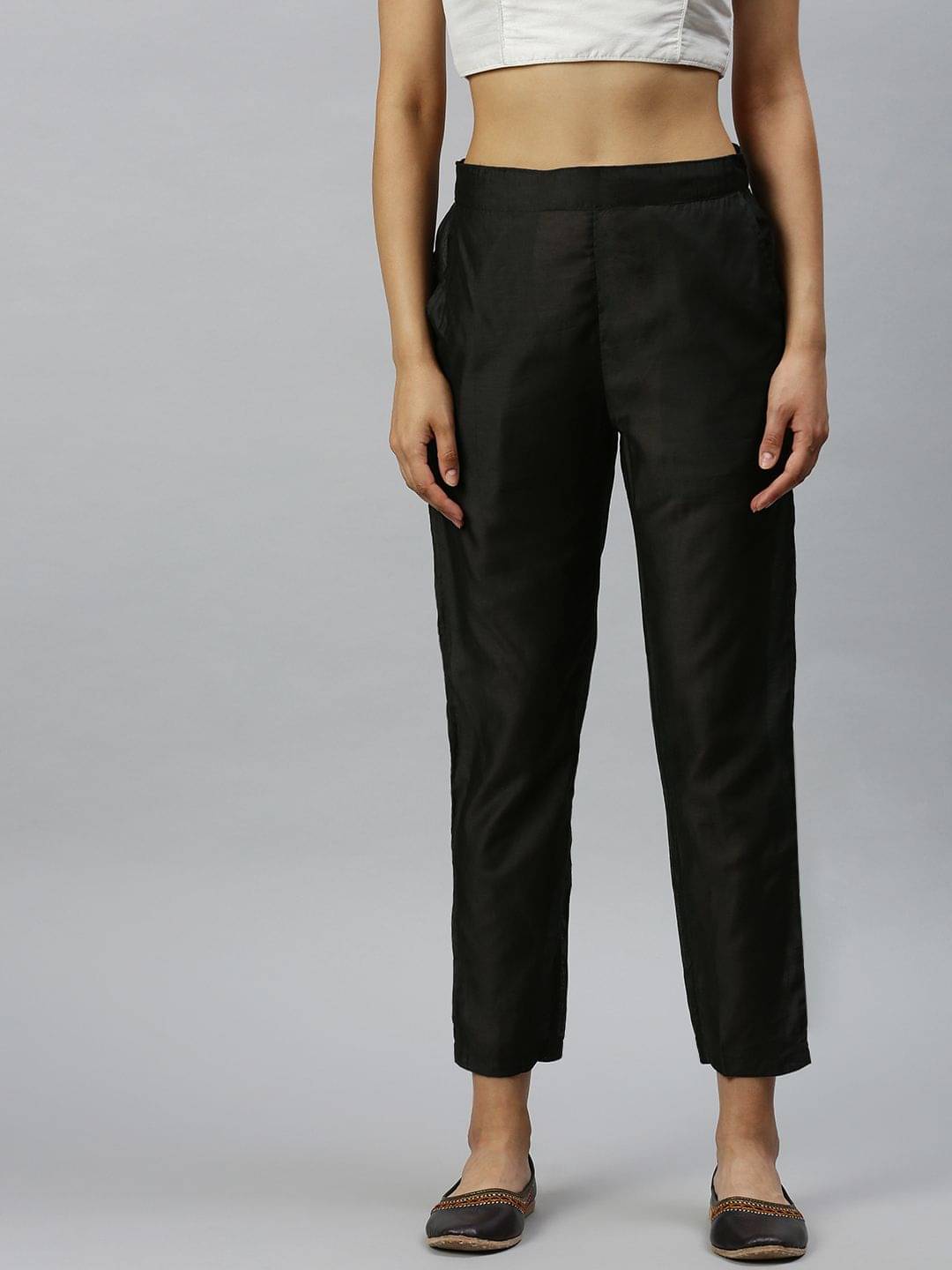     			De Moza - Black Viscose Slim Women's Cigarette Pants ( Pack of 1 )
