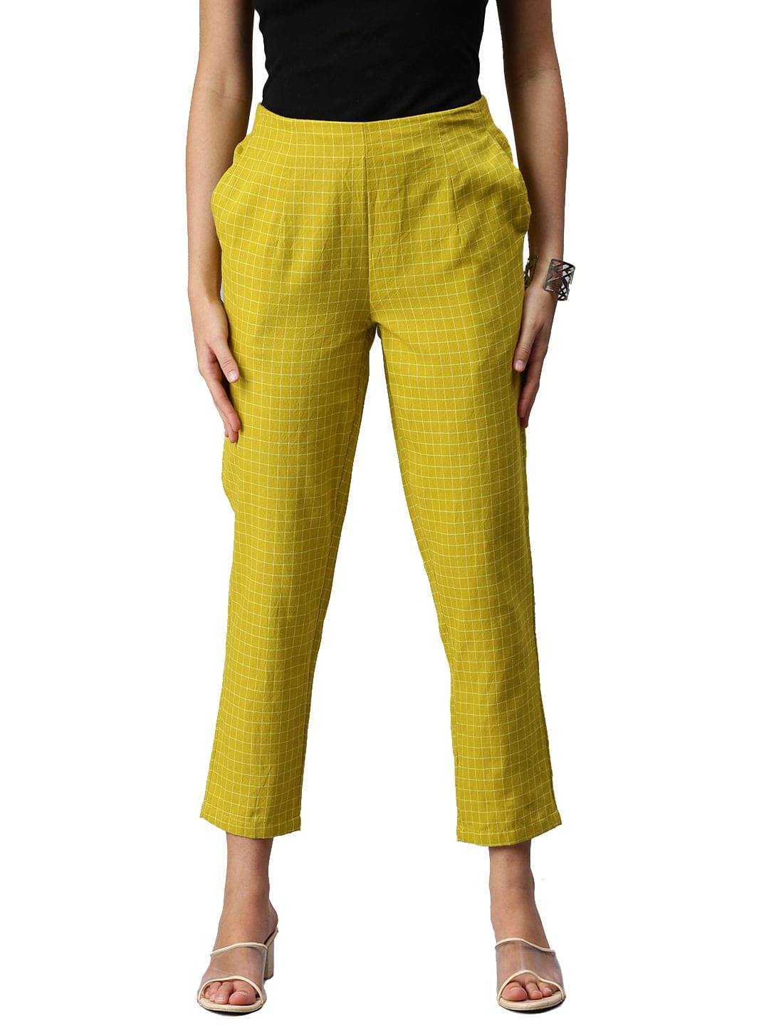     			De Moza - Mustard Cotton Slim Women's Cigarette Pants ( Pack of 1 )