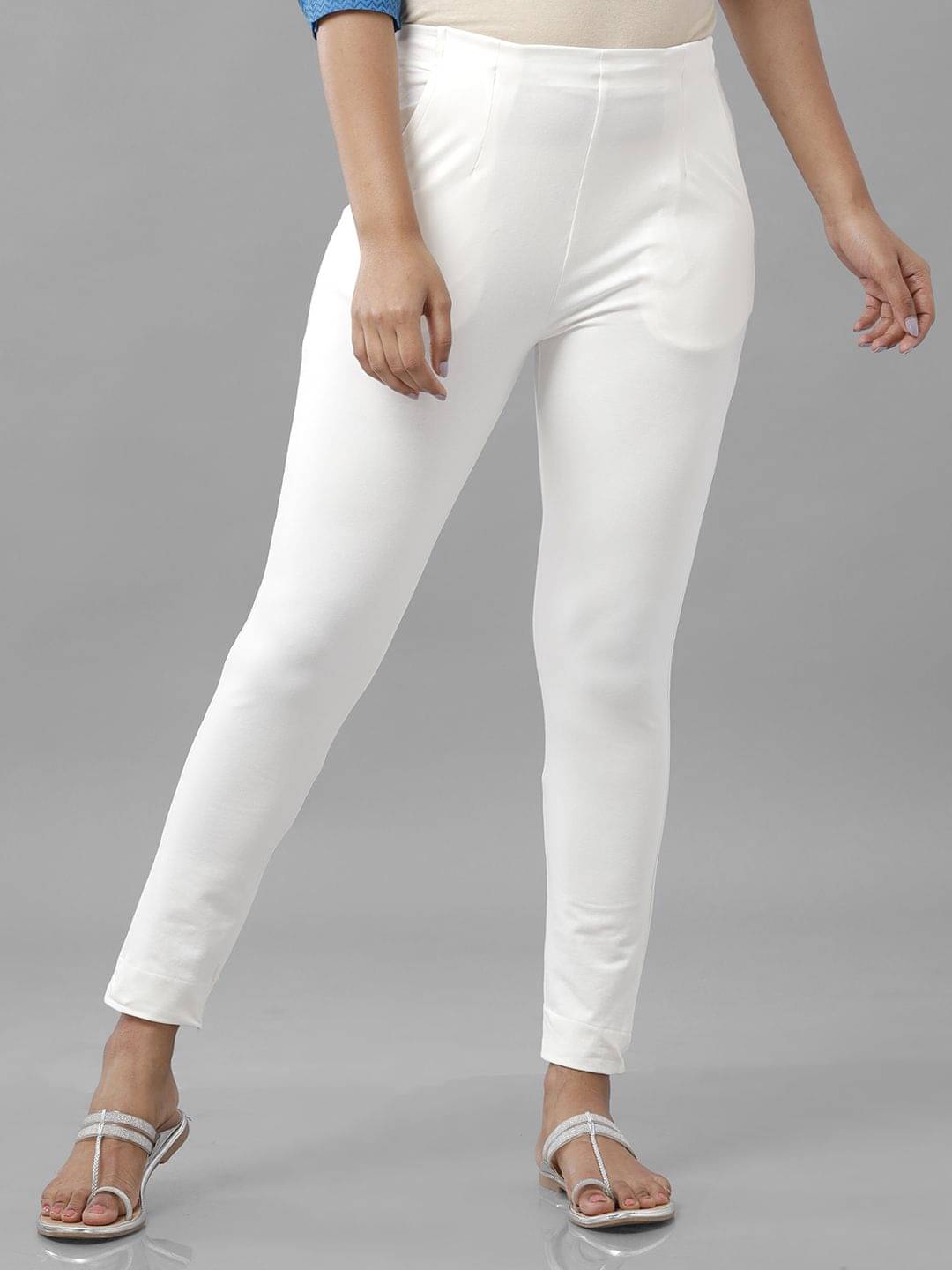     			De Moza - Off White Cotton Slim Women's Cigarette Pants ( Pack of 1 )
