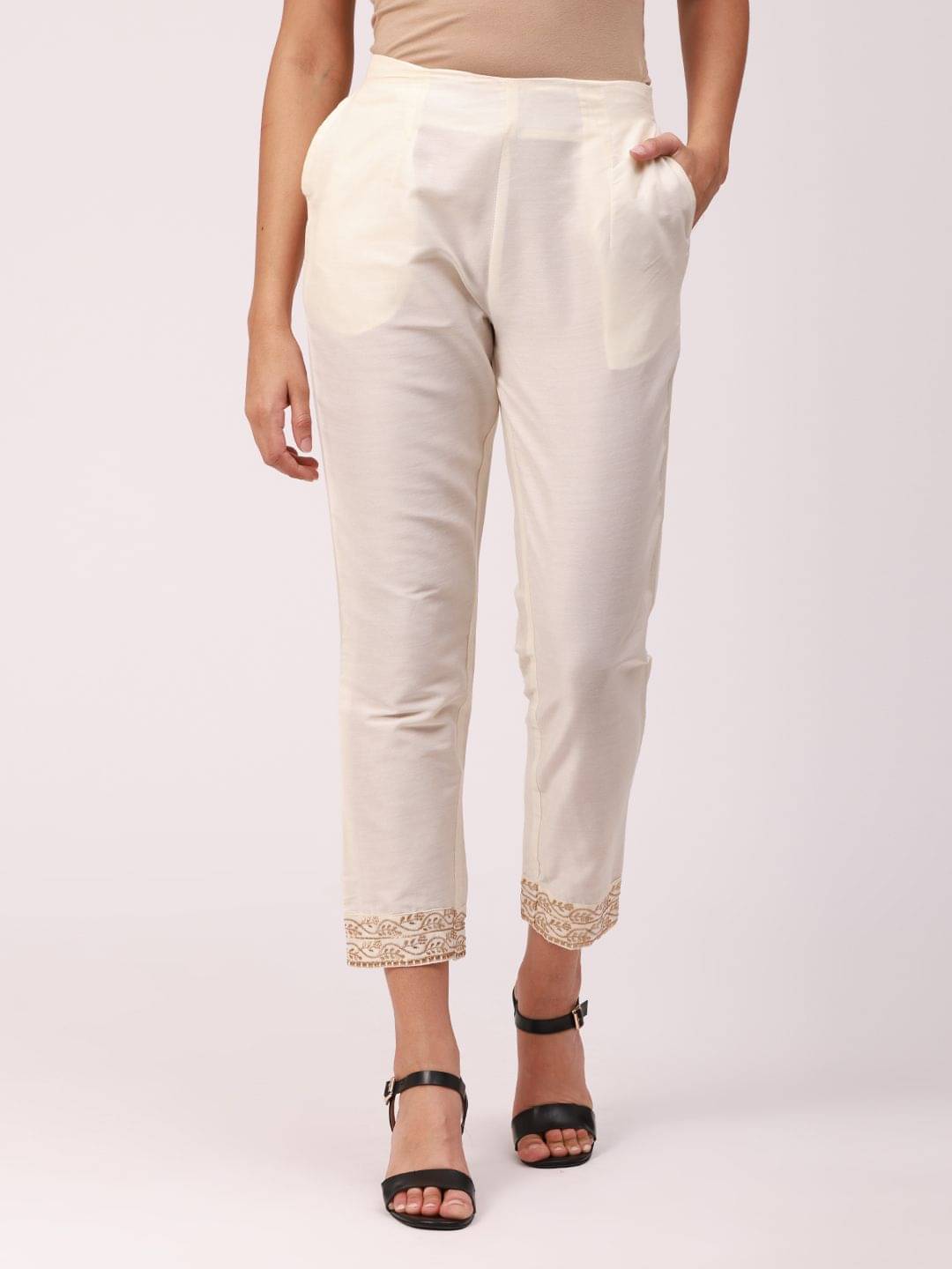     			De Moza - Off White Polyester Slim Women's Cigarette Pants ( Pack of 1 )
