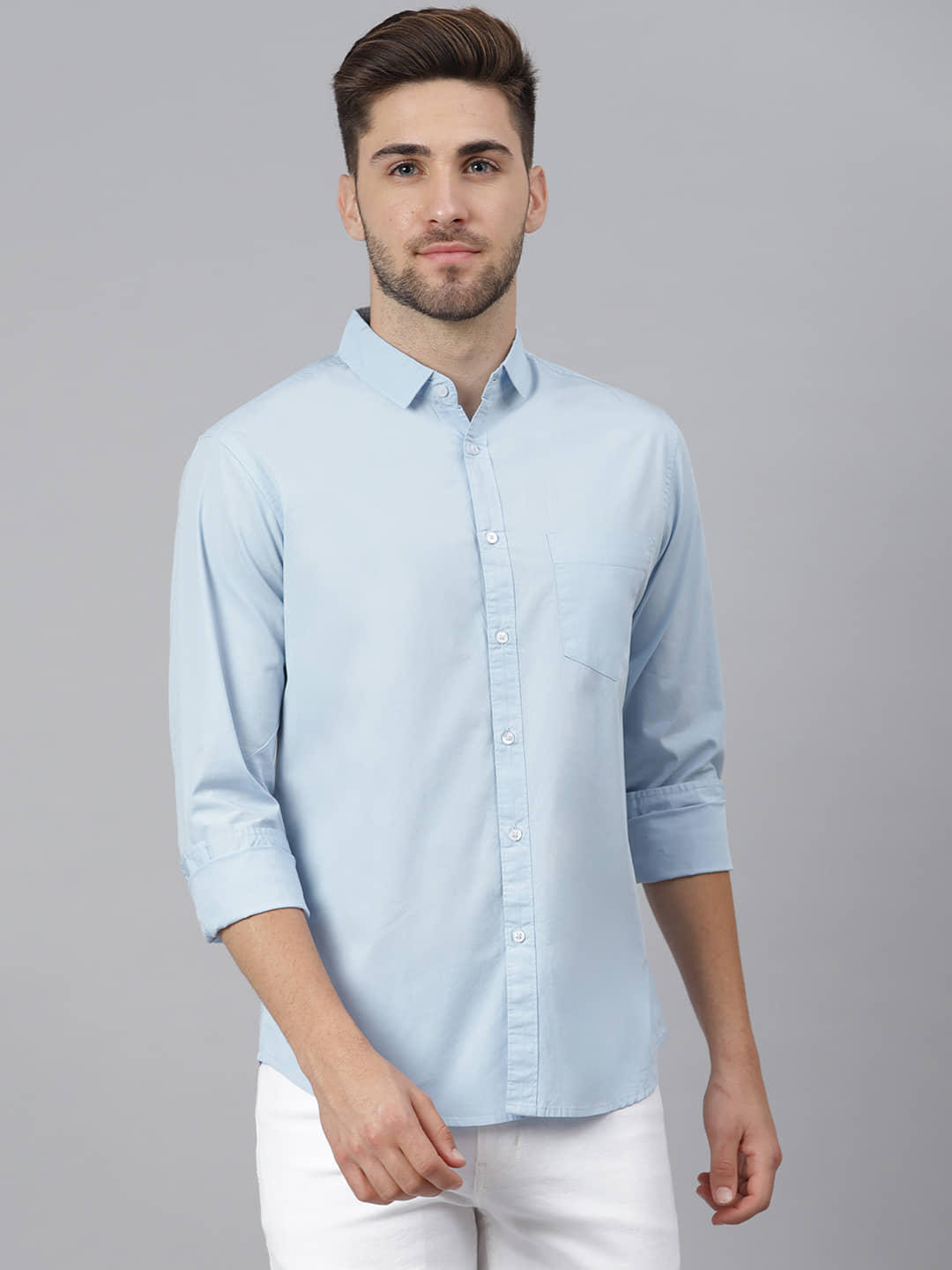 Dennis Lingo - Light Blue 100% Cotton Slim Fit Men's Casual Shirt ( Pack of 1 )
