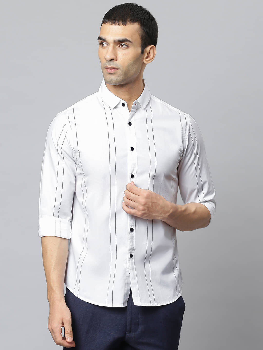 Dennis Lingo - White 100% Cotton Slim Fit Men's Casual Shirt ( Pack of 1 )