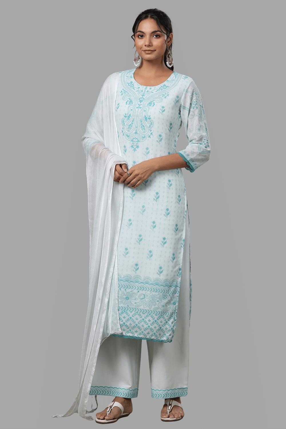     			Juniper - Blue Straight Chiffon Women's Stitched Salwar Suit ( Pack of 1 )