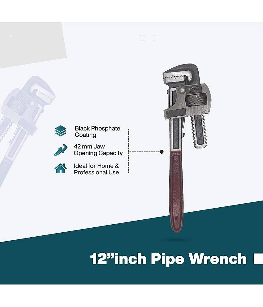 Aldeco Universal 12 inch with 0-42mm Jaw Opening Capacity Pipe Wrench Spanner Hand Tool Single Sided Pipe Wrench (Pack of 1)