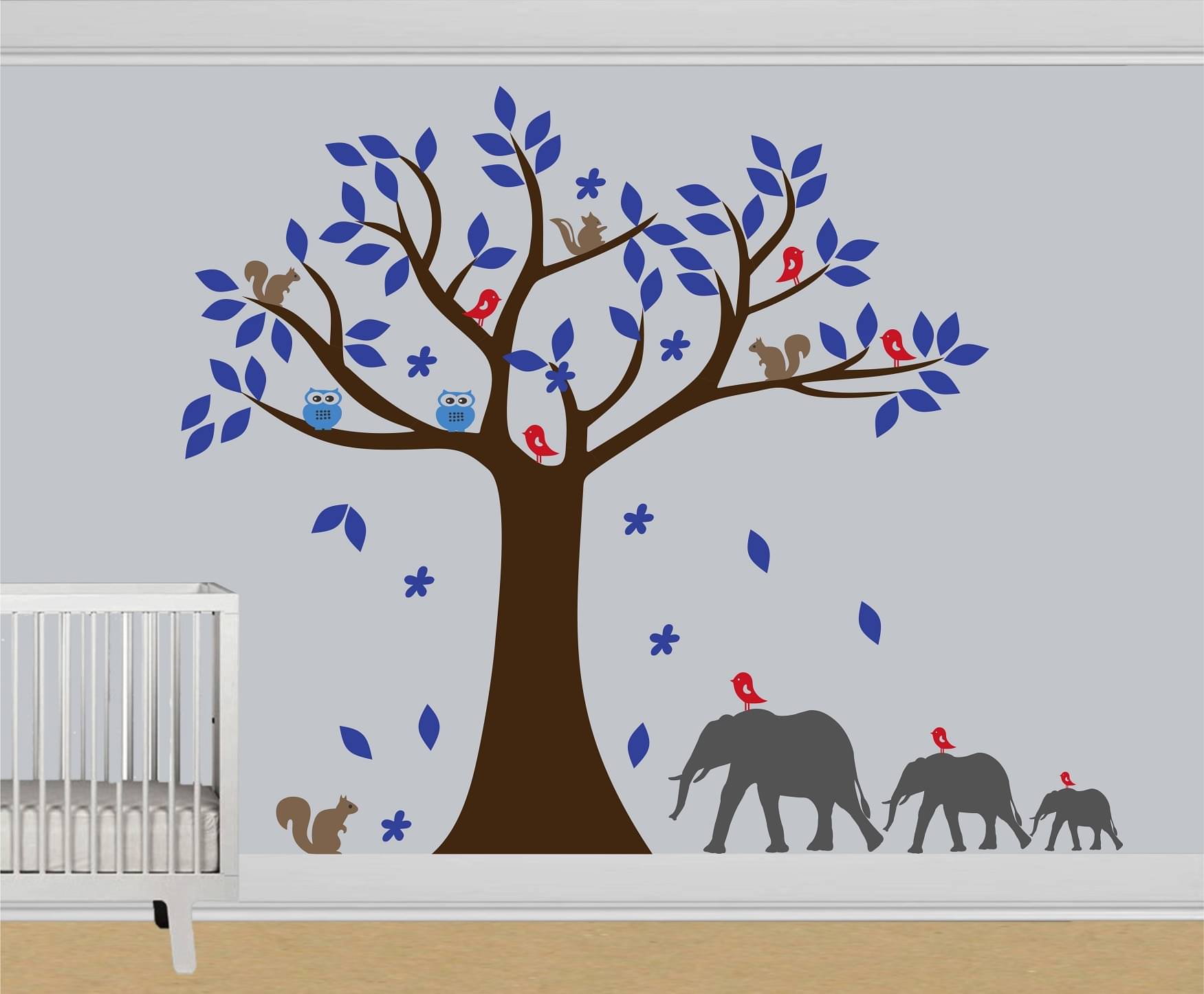     			Asmi Collection Tree Elephant Birds Owl Squirrel Wall Sticker ( 135 x 135 cms )