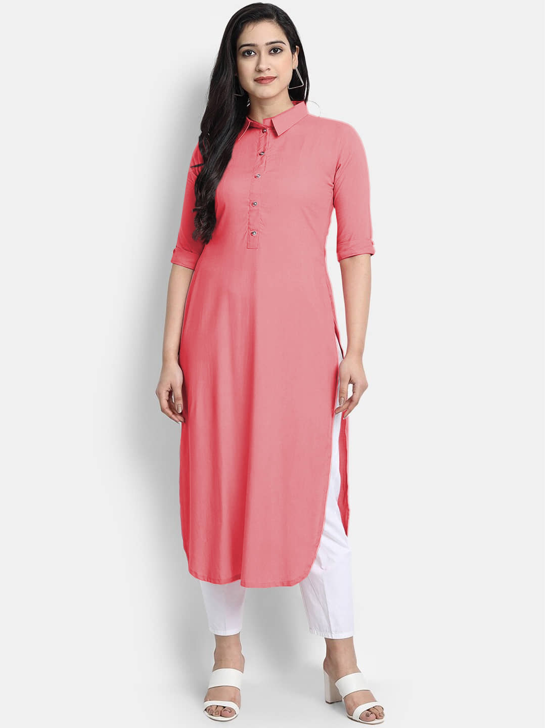 CARTSHOPY - Peach Rayon Women's Straight Kurti ( Pack of 1 ) - Kurtis, Tunics | Buy online on ZillyBuy