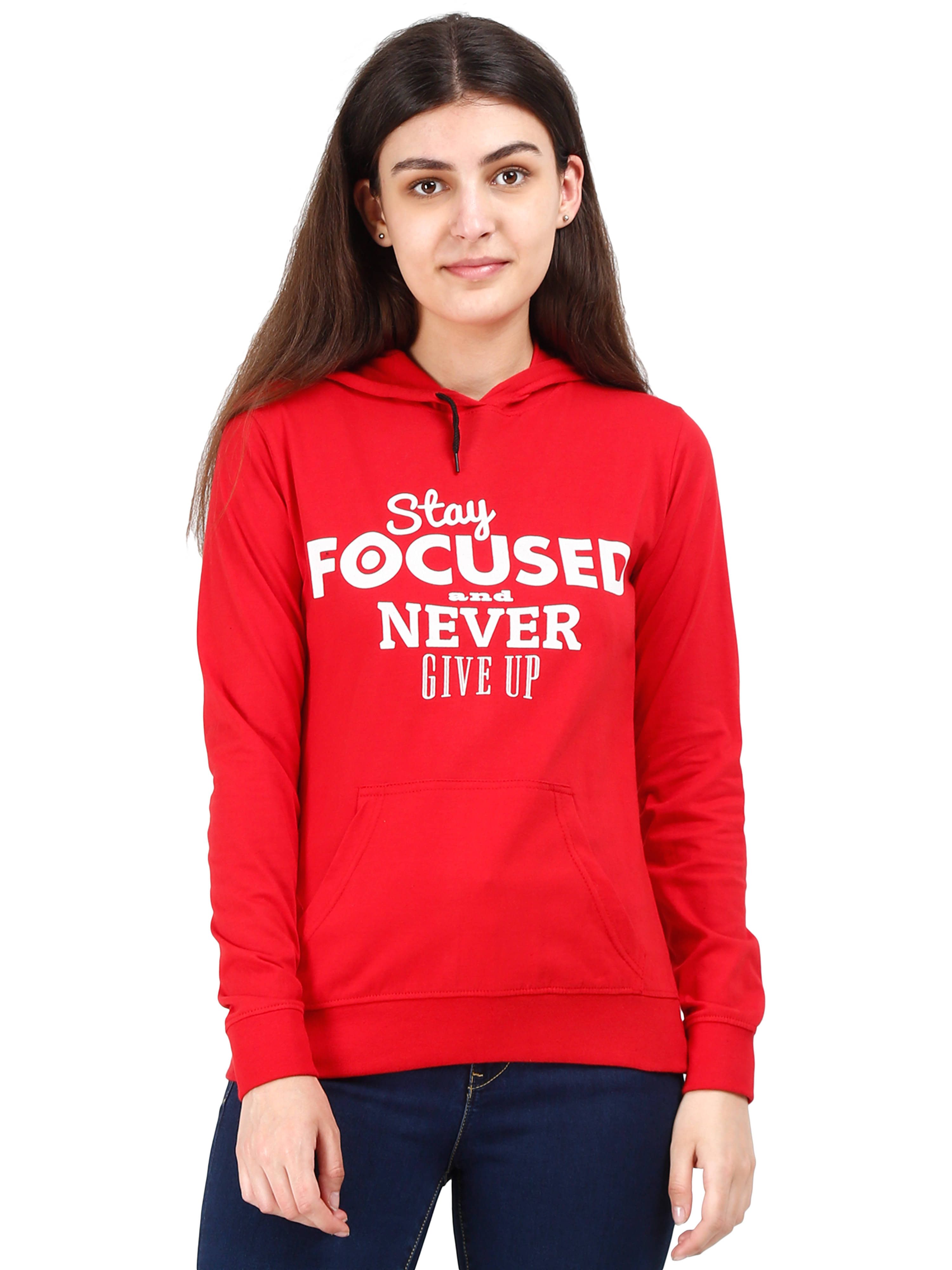 FLEXIMAA Women Cotton Hooded Sweatshirt For ( Red ) FLEXIMAA Women Cotton Hooded Sweatshirt For ( Red )