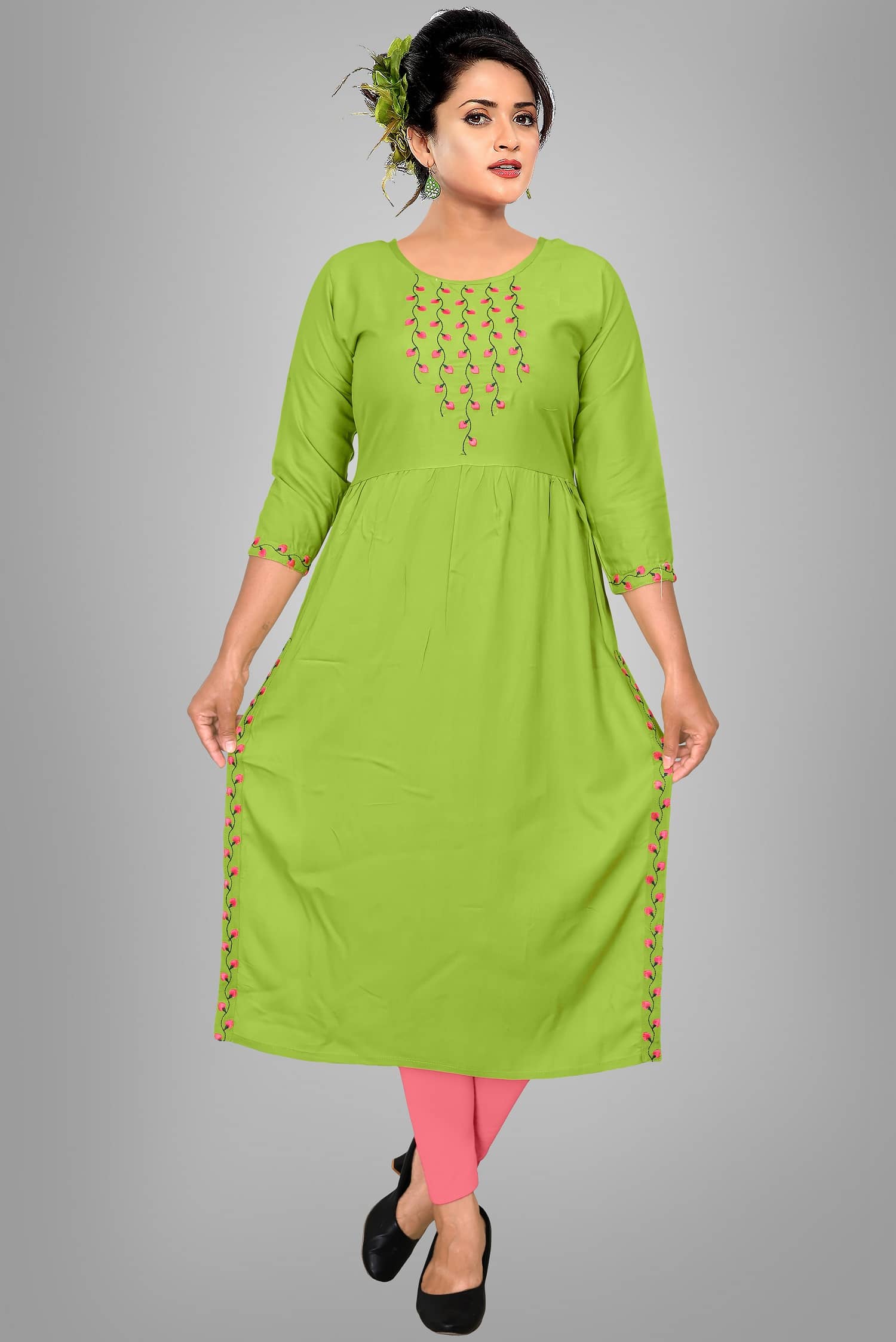HAYA - Lime Green Rayon Women's Straight Kurti ( Pack of 1 ) - Kurtis, Tunics | Buy online on ZillyBuy