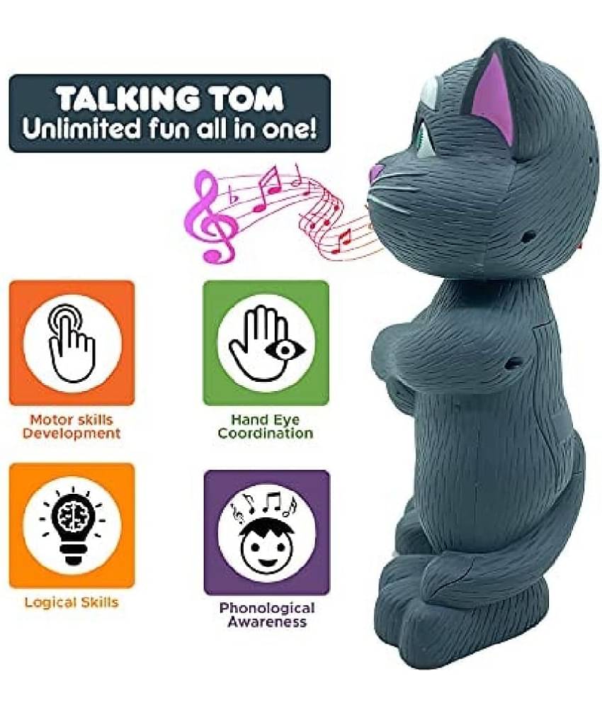 Intelligent Talking Tom Cat, Speaking Robot Cat Repeats What You Say, Touch Recording Rhymes and Songs, Musical Cat Toy for Kids (Grey) (Free subscription of kids Educational worksheets)