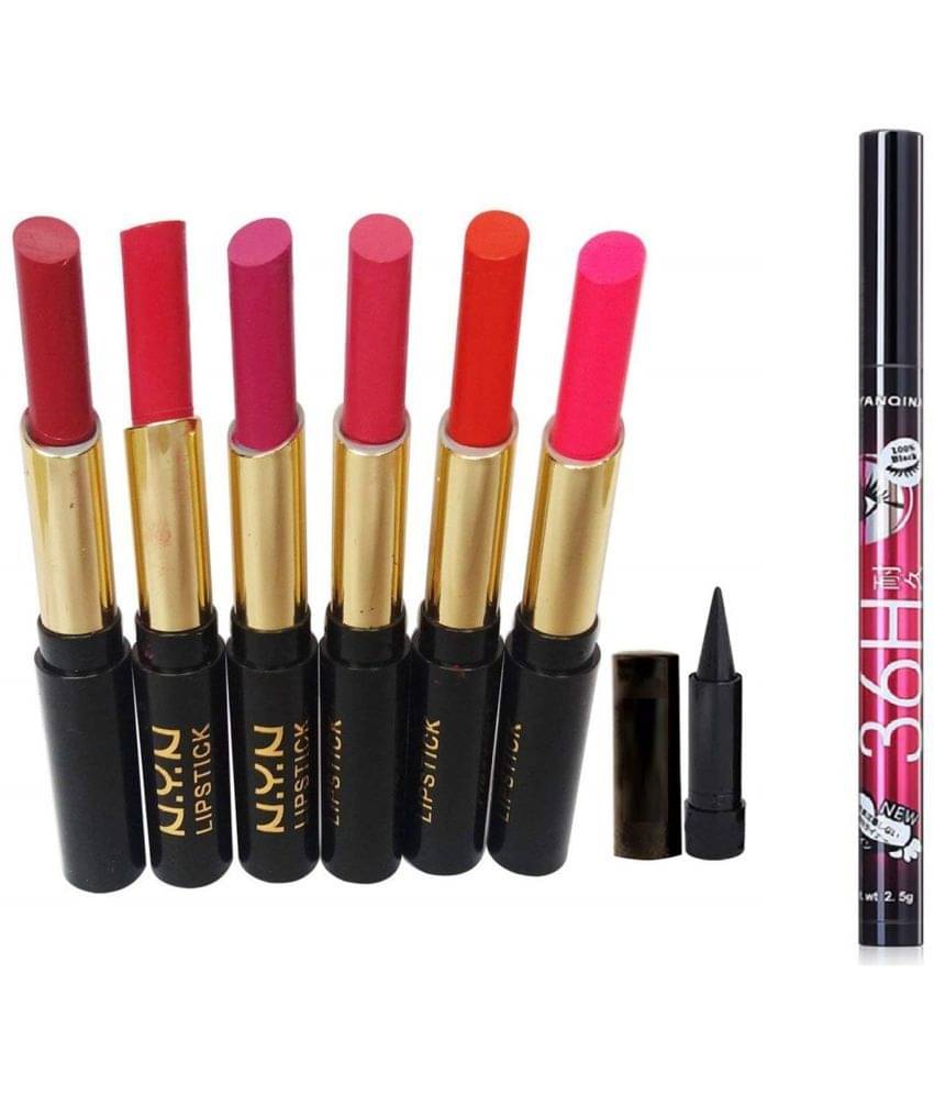 NYN Moisturzing Matte & Shiny Rich Col Lipstick Pack Of 6 Gift Pack Kajal with 36 hrs Eyeliner NYN Moisturzing Matte & Shiny Rich Col Lipstick Pack Of 6 Gift Pack Kajal with 36 hrs Eyeliner