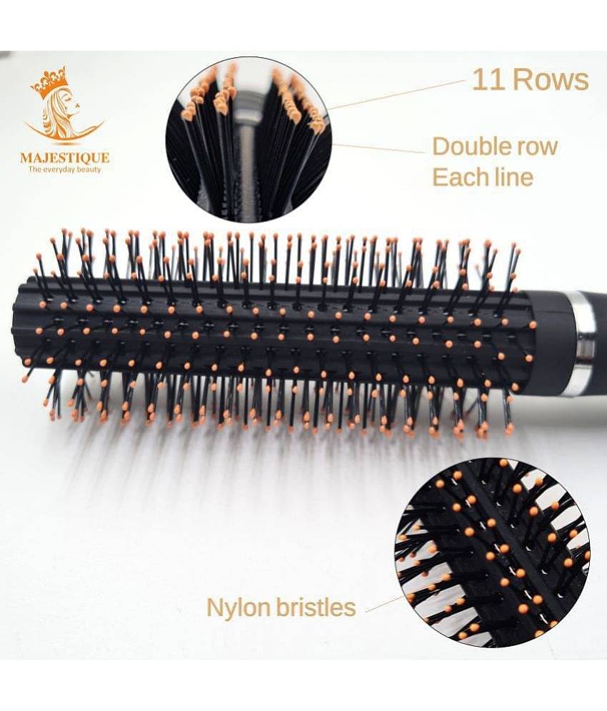 Majestique Pro Roller Round Hair Brush Soft Synthetic Blow Drying Hair Styling Wet & Dry - Black