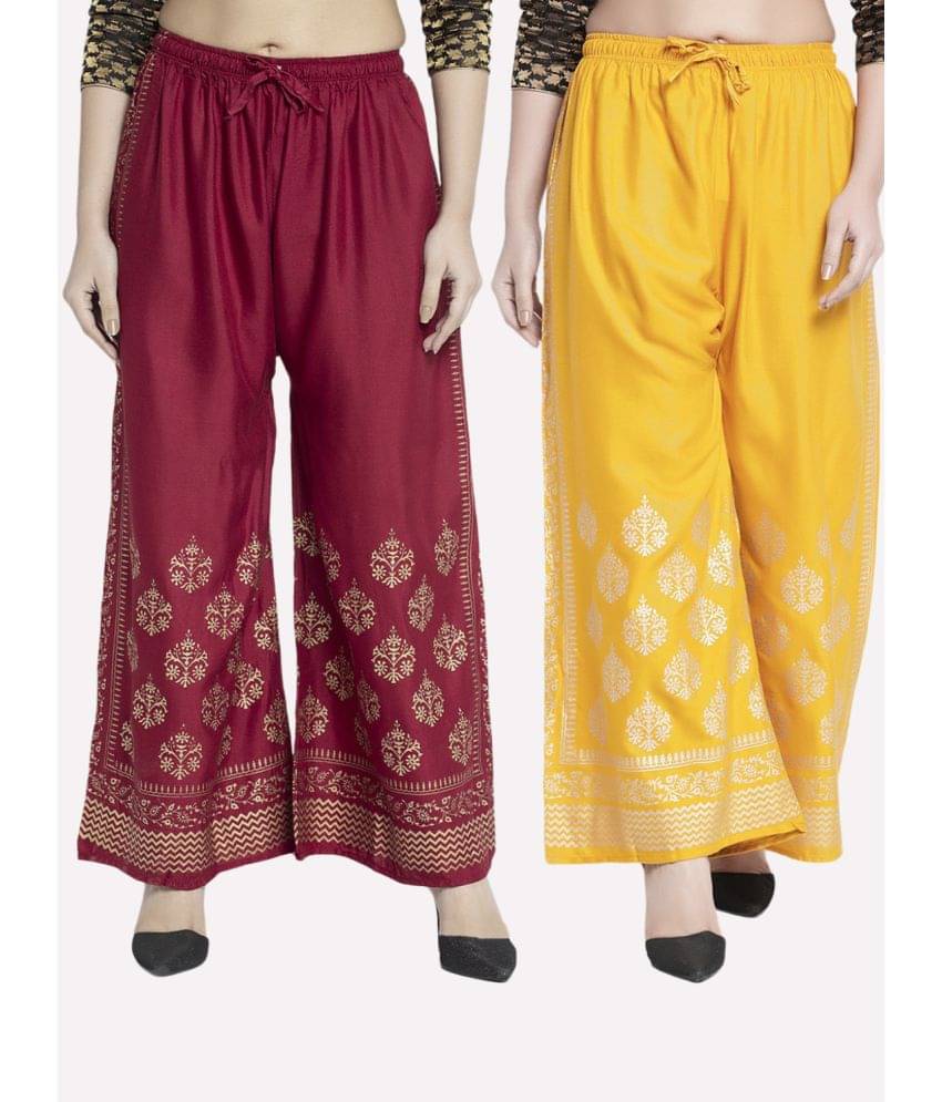     			MEYARA - Yellow Rayon Flared Women's Palazzos ( Pack of 2 )