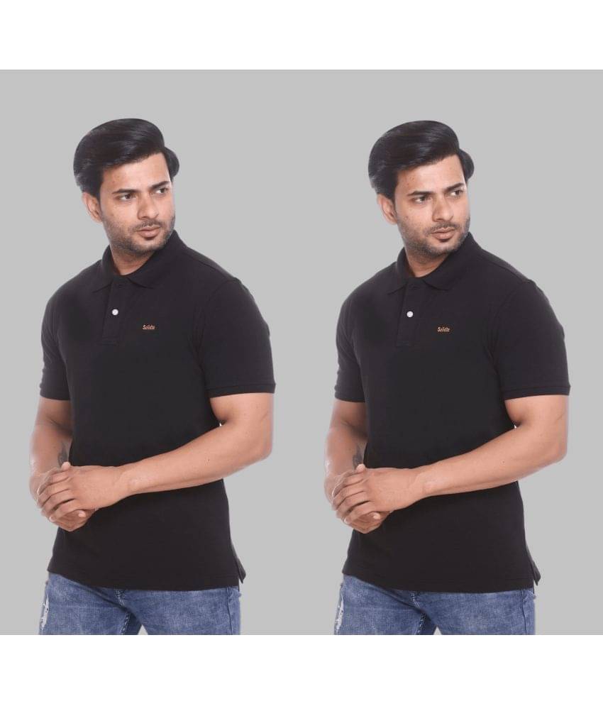     			Solidte Pack of 2 Cotton Regular Fit Solid Half Sleeves Men's Polo T Shirt ( Black )