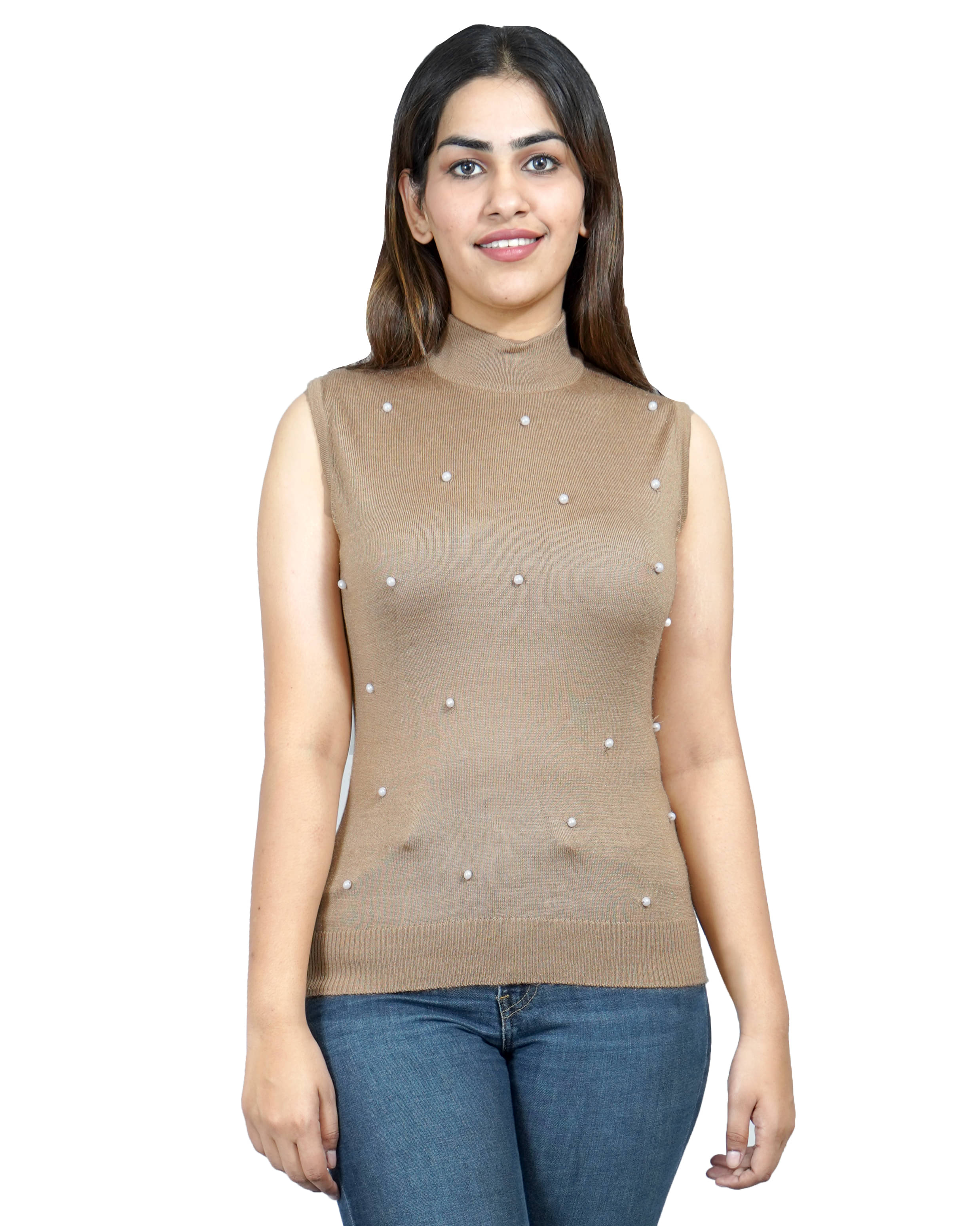 Varenyam Acrylic Beige Buttoned Cardigans - Varenyam Acrylic Beige Buttoned Cardigans -