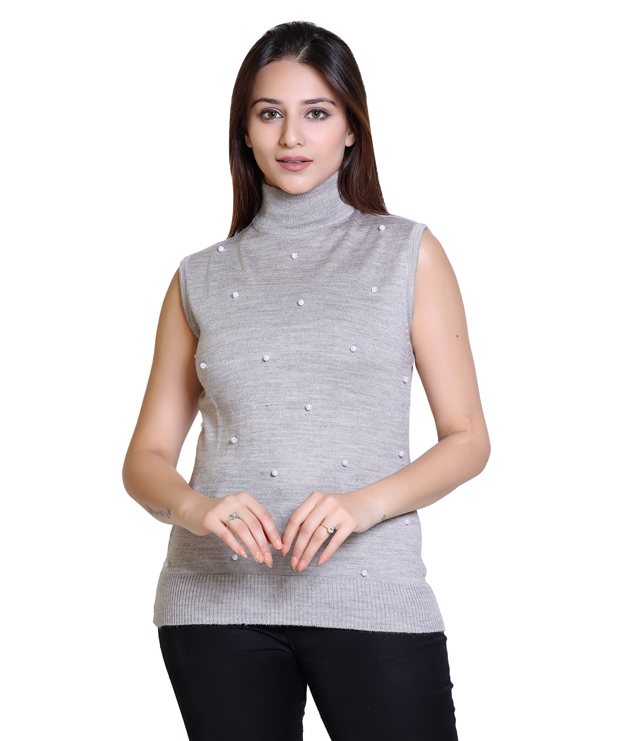 Varenyam Acrylic Grey Buttoned Cardigans -