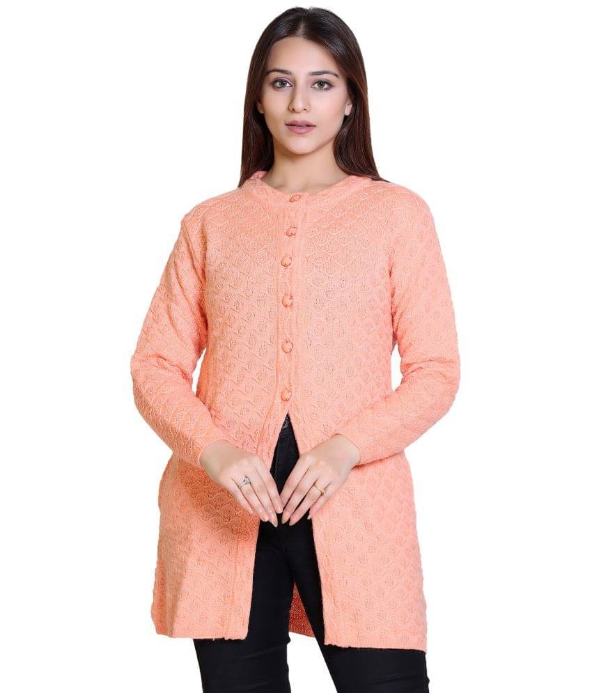     			Varenyam Acrylic Peach Buttoned Cardigans -