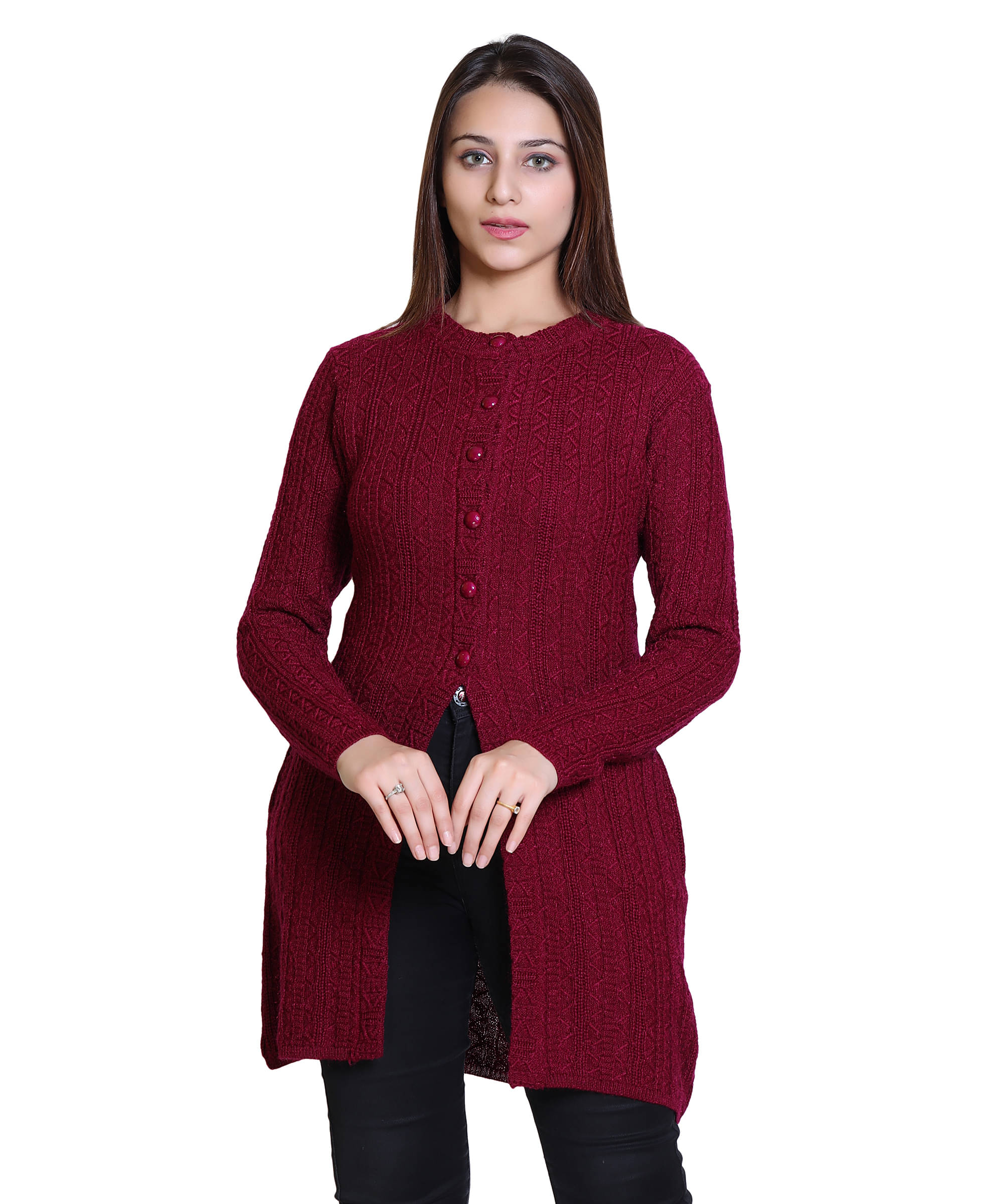 Varenyam Acrylic Purple Buttoned Cardigans - Varenyam Acrylic Purple Buttoned Cardigans -