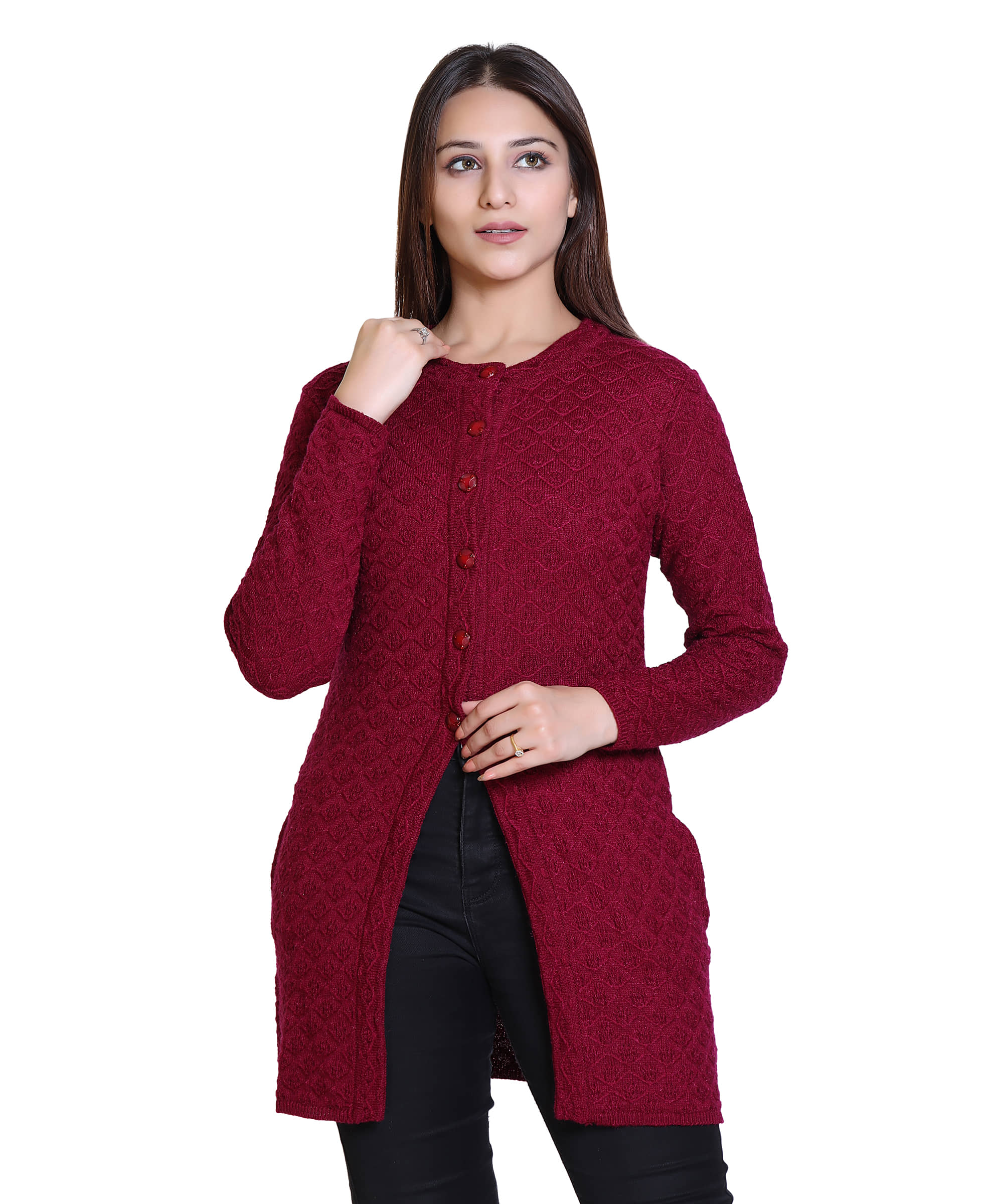 Varenyam Acrylic Purple Buttoned Cardigans -