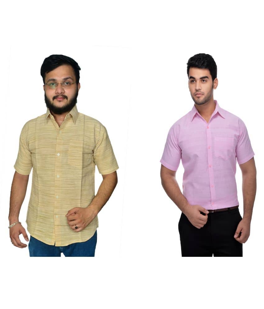 DESHBANDHU DBK 100% Cotton Regular Fit Half Sleeves Men's Formal Shirt - Multicolor ( Pack of 2 )