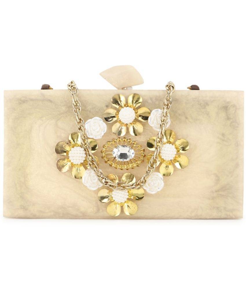     			Anekaant - Cream Fabric Box Clutch