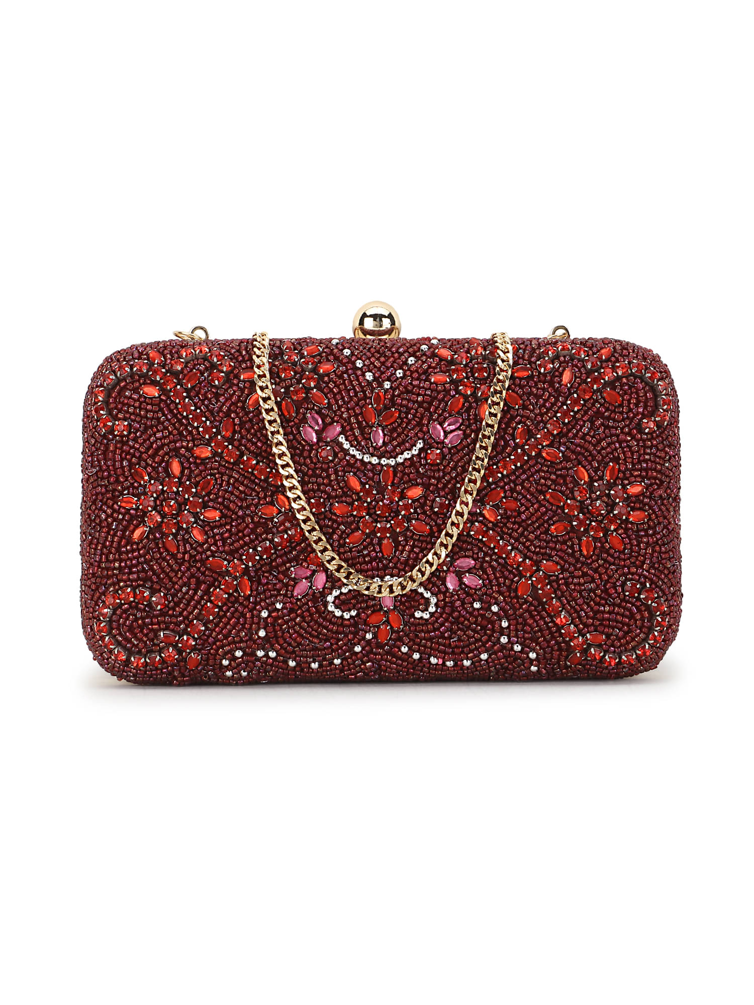     			Anekaant - Maroon Silk Box Clutch