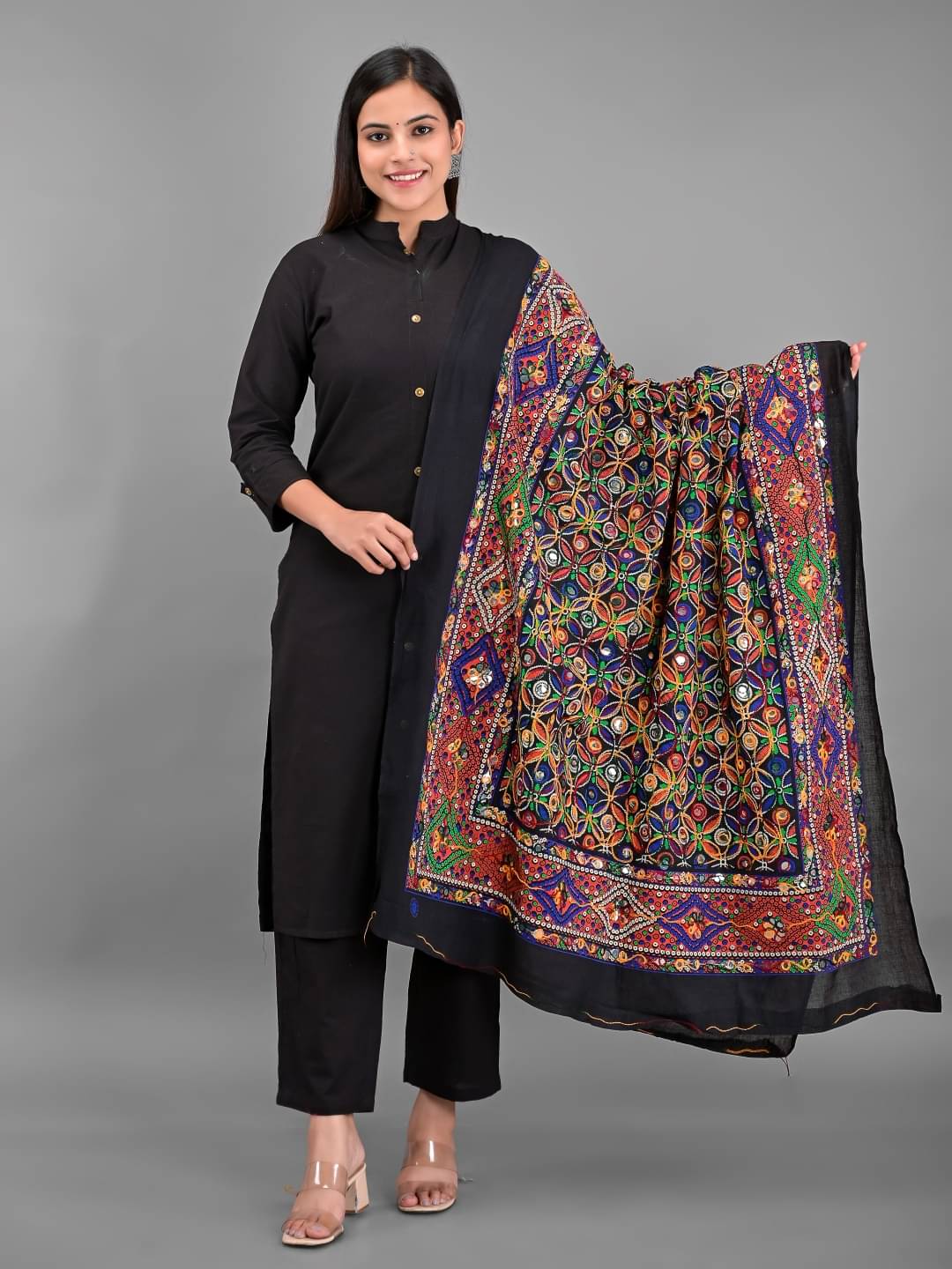     			Apratim - Black Cotton Women's Dupatta - ( Pack of 1 )