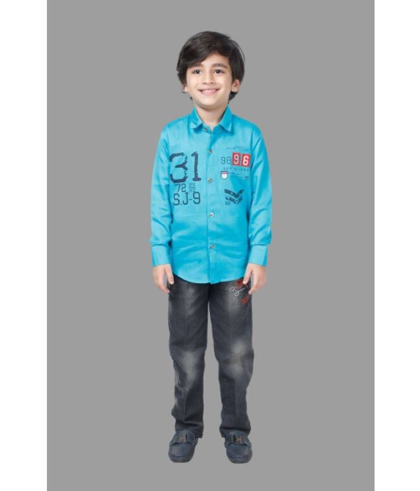     			DKGF Fashion Pack of 1 Boys Cotton Blend Shirt & Jeans Set ( Sea Green )