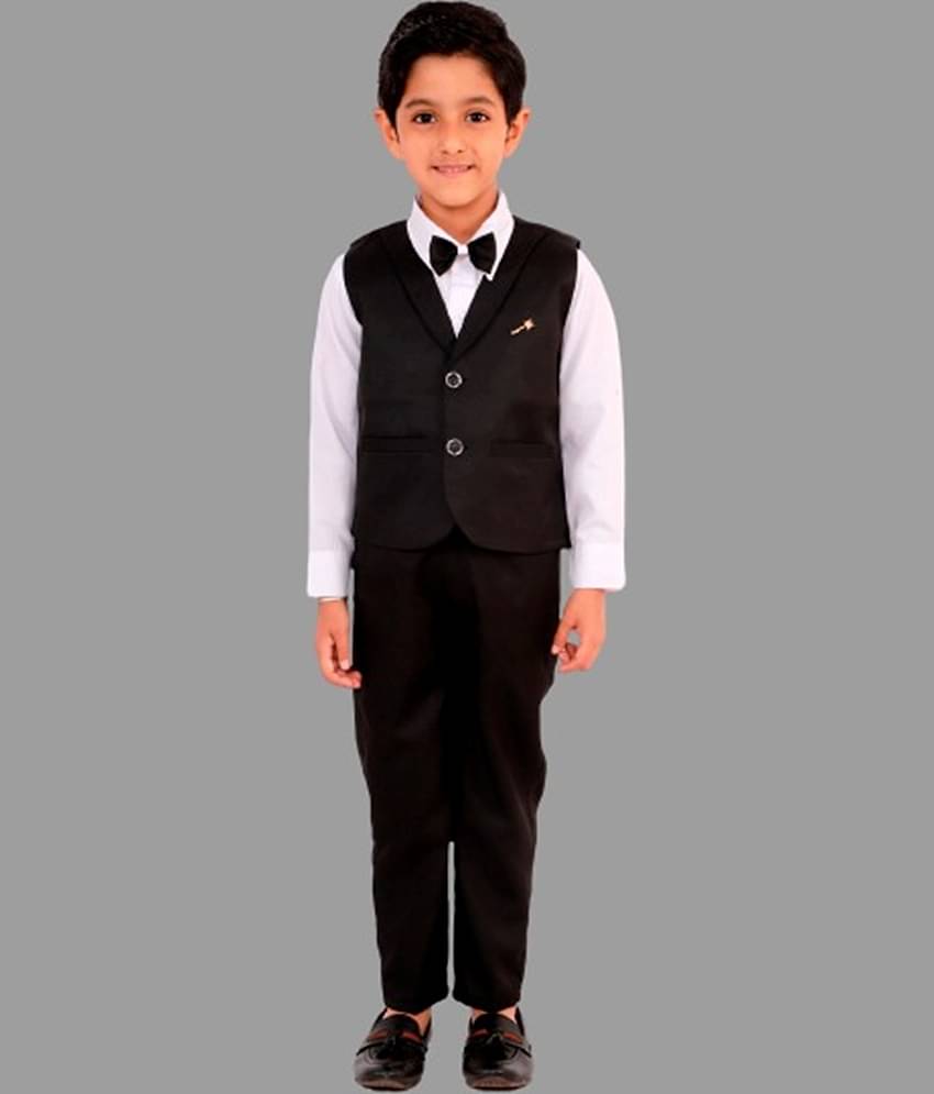 Fourfolds Pack of 1 Boys Cotton Blend Shirt & Pants ( Black )