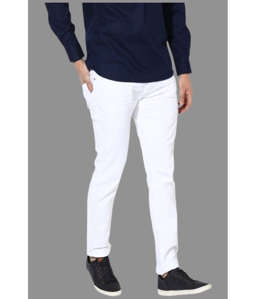 HALOGEN - White Cotton Blend Slim Fit Men's Jeans ( Pack of 1 )     			HALOGEN - White Cotton Blend Slim Fit Men's Jeans ( Pack of 1 )