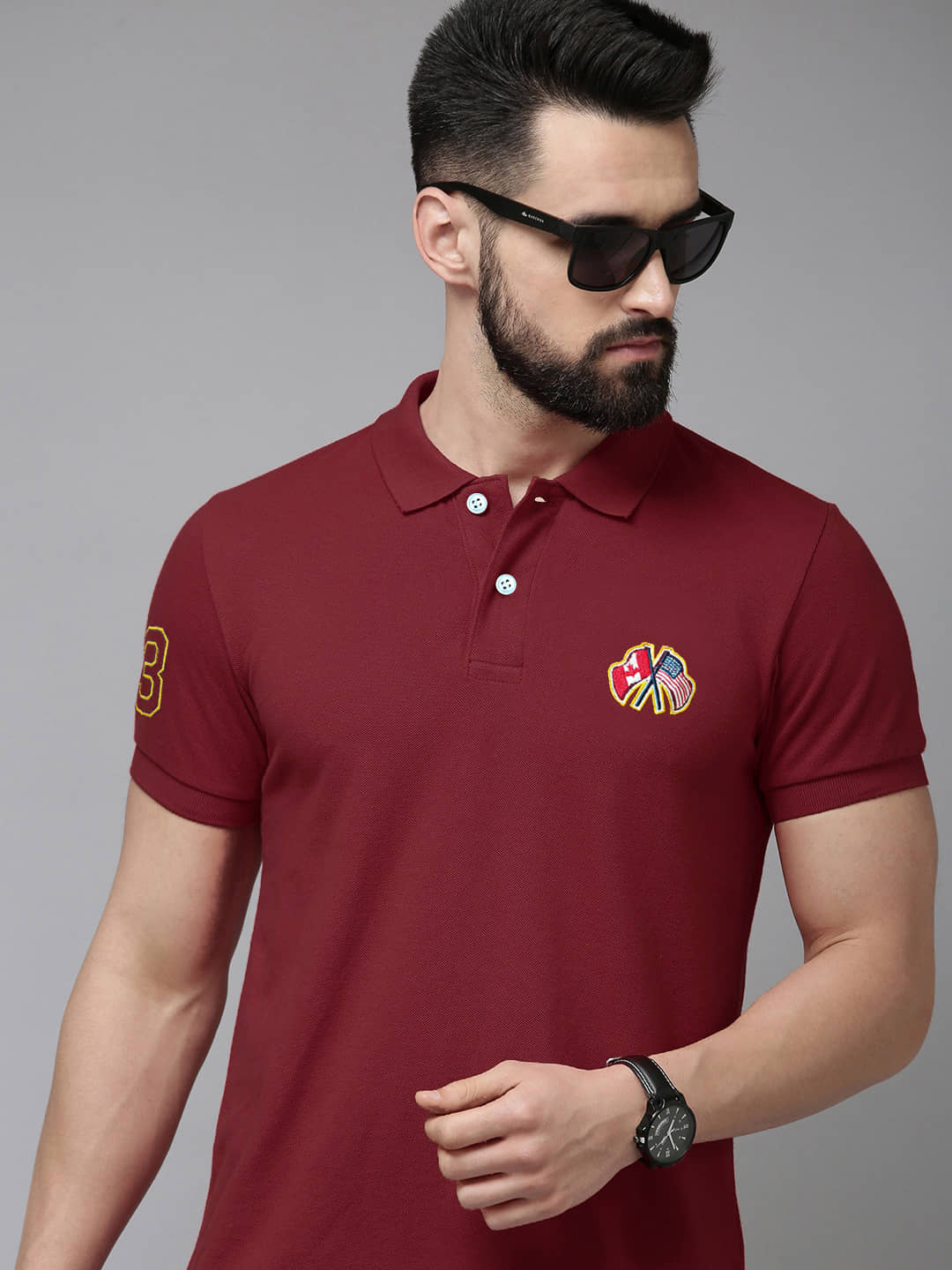 Merriment Pack of 1 Cotton Blend Regular Fit Embroidered Half Sleeves Men's Polo T Shirt ( Maroon )