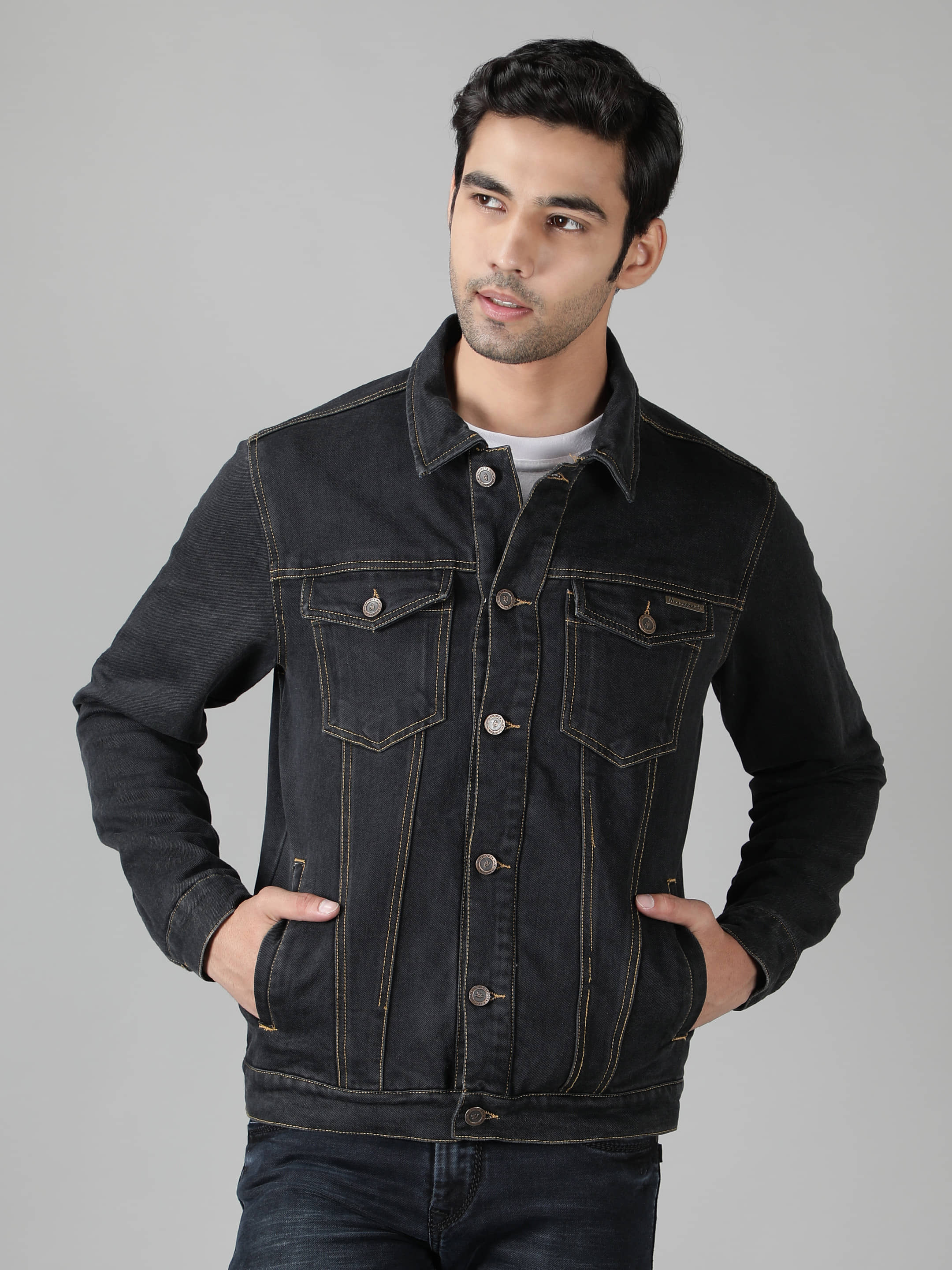 NUEVOSPORTA - Dark Grey Cotton Regular Fit Men's Denim Jacket ( Pack of 1 ) - Jackets & Coats | Buy online on ZillyBuy