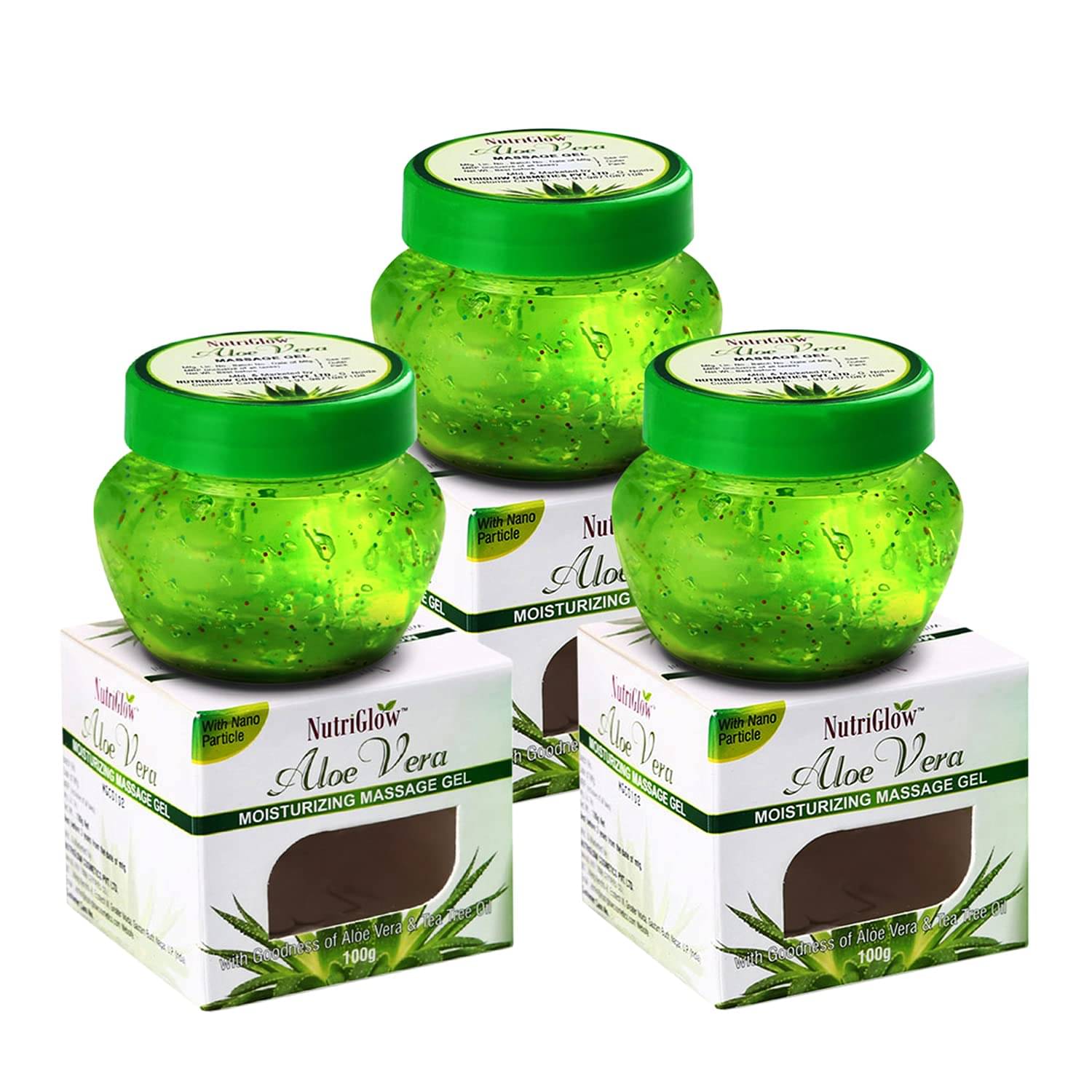     			NutriGlow Aloe Vera Gel Great for Face, Hair, Acne, Sunburn, Bug Bites, Rashes, Glowing and Radiant Skin, Hydrating Gel, 100gm Each, (Pack of 3)