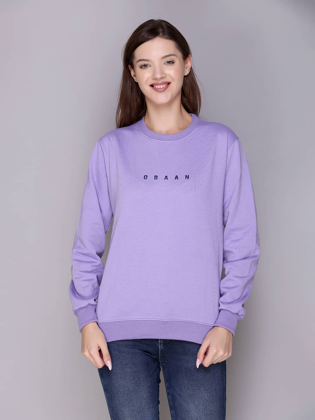     			OBAAN Women Cotton Blend Round Neck Sweatshirt For ( Purple )