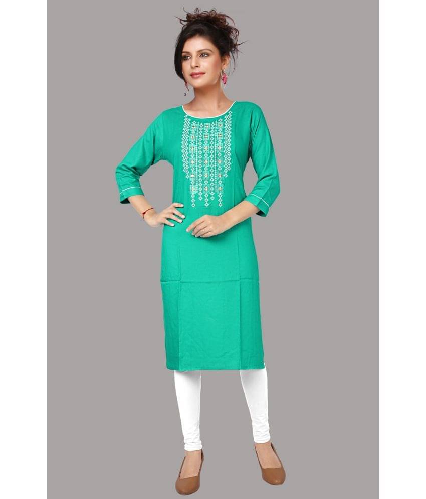     			Tazurba - Turquoise Rayon Women's Straight Kurti ( Pack of 1 )