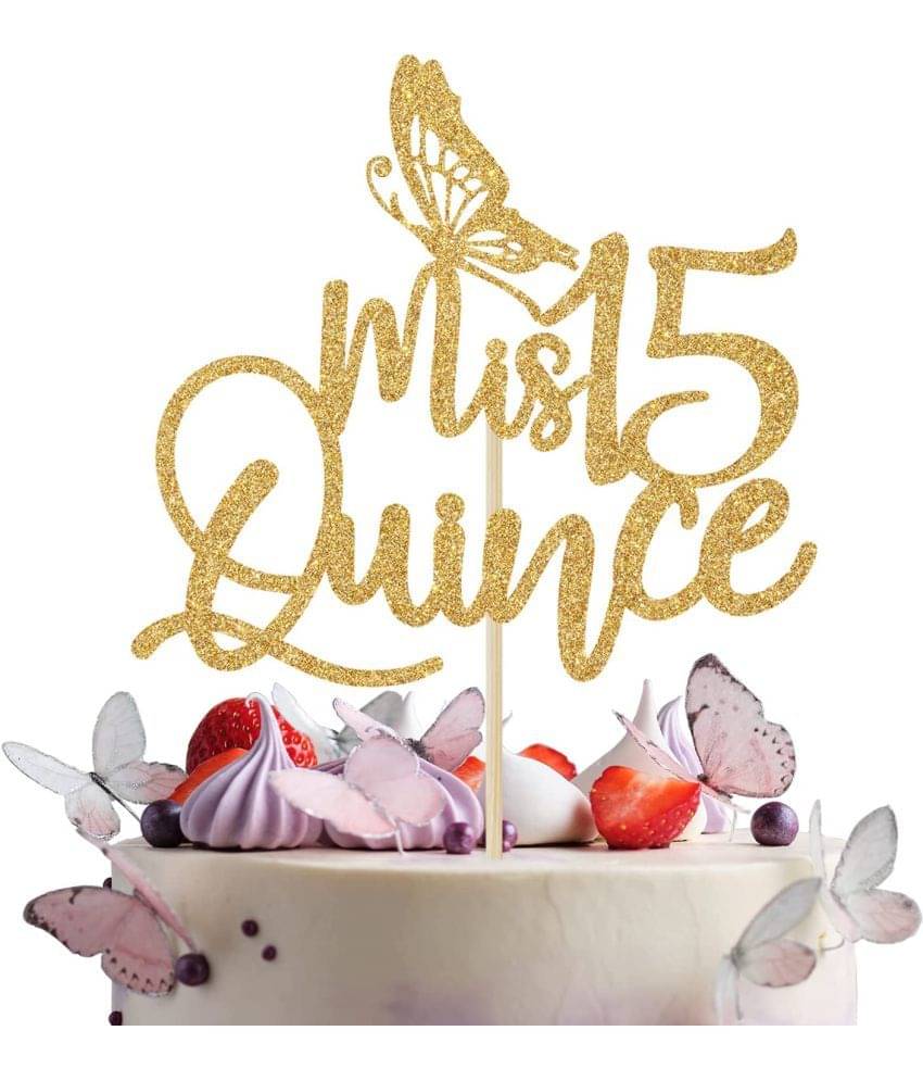    			ZYOZI Gold Glitter Mis Quince Cake Topper, Mis Quince Decorations, 15th Birthday Decorations, Cheers to 15 Years Birthday Party Supply