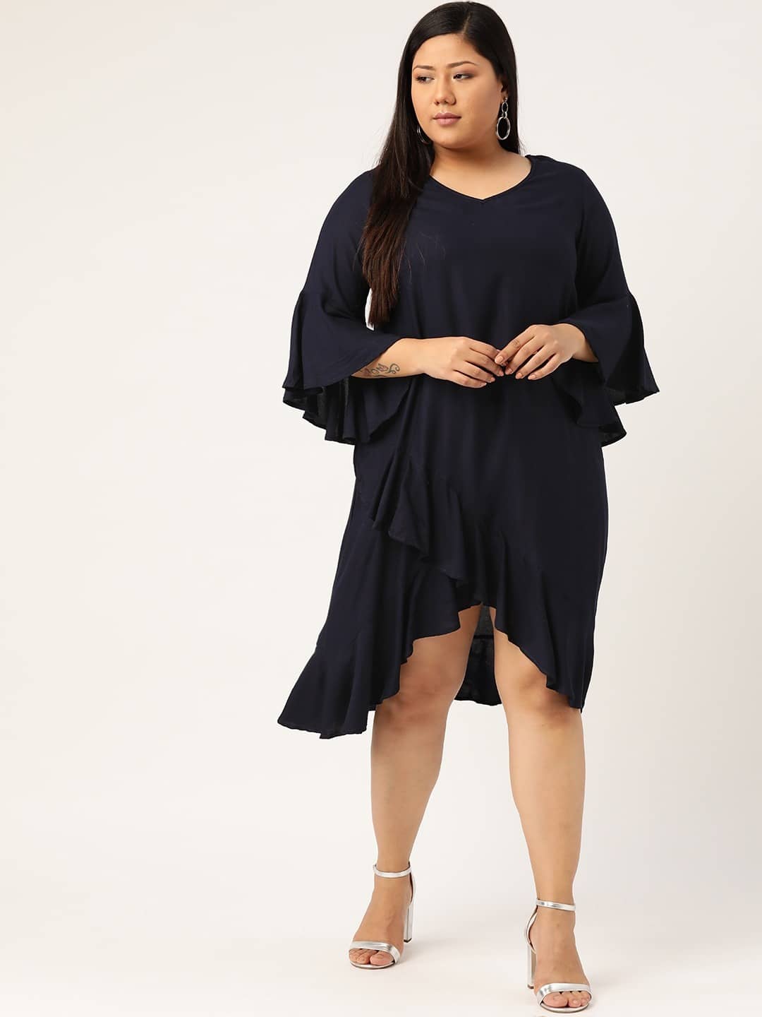 theRebelinme Women Rayon Solid Asymmetric Dress ( Black )