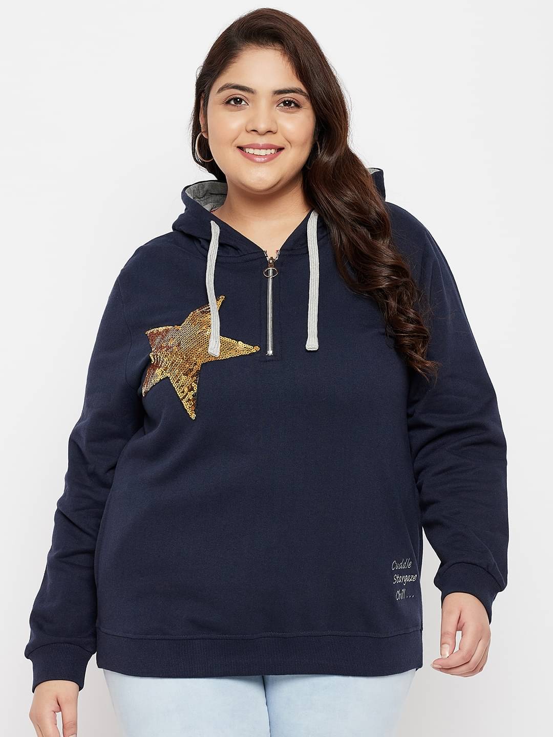 AUSTIVO Women Cotton Hooded Sweatshirt ( Navy Blue ) AUSTIVO Women Cotton Hooded Sweatshirt ( Navy Blue )