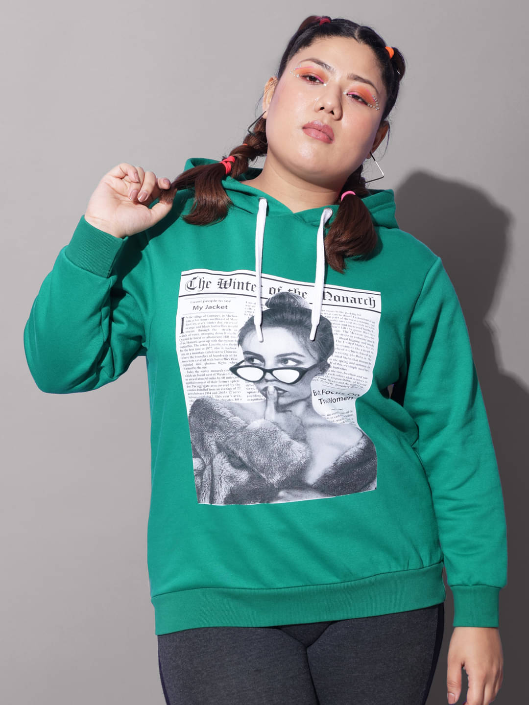 BEYOUND SIZE - THE DRY STATE Fleece Green Hooded Sweatshirt BEYOUND SIZE - THE DRY STATE Fleece Green Hooded Sweatshirt