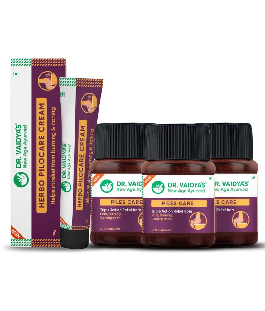 Dr. Vaidya's Piles Management Combo (3 Piles Care, 30 Capsules each + 1 Herbo Pilocare Cream, 30 gm)
