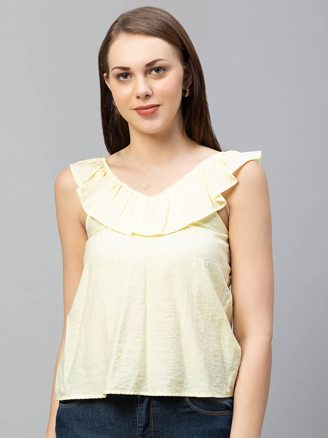     			Globus - Yellow Viscose Women's Regular Top ( Pack of 1 )