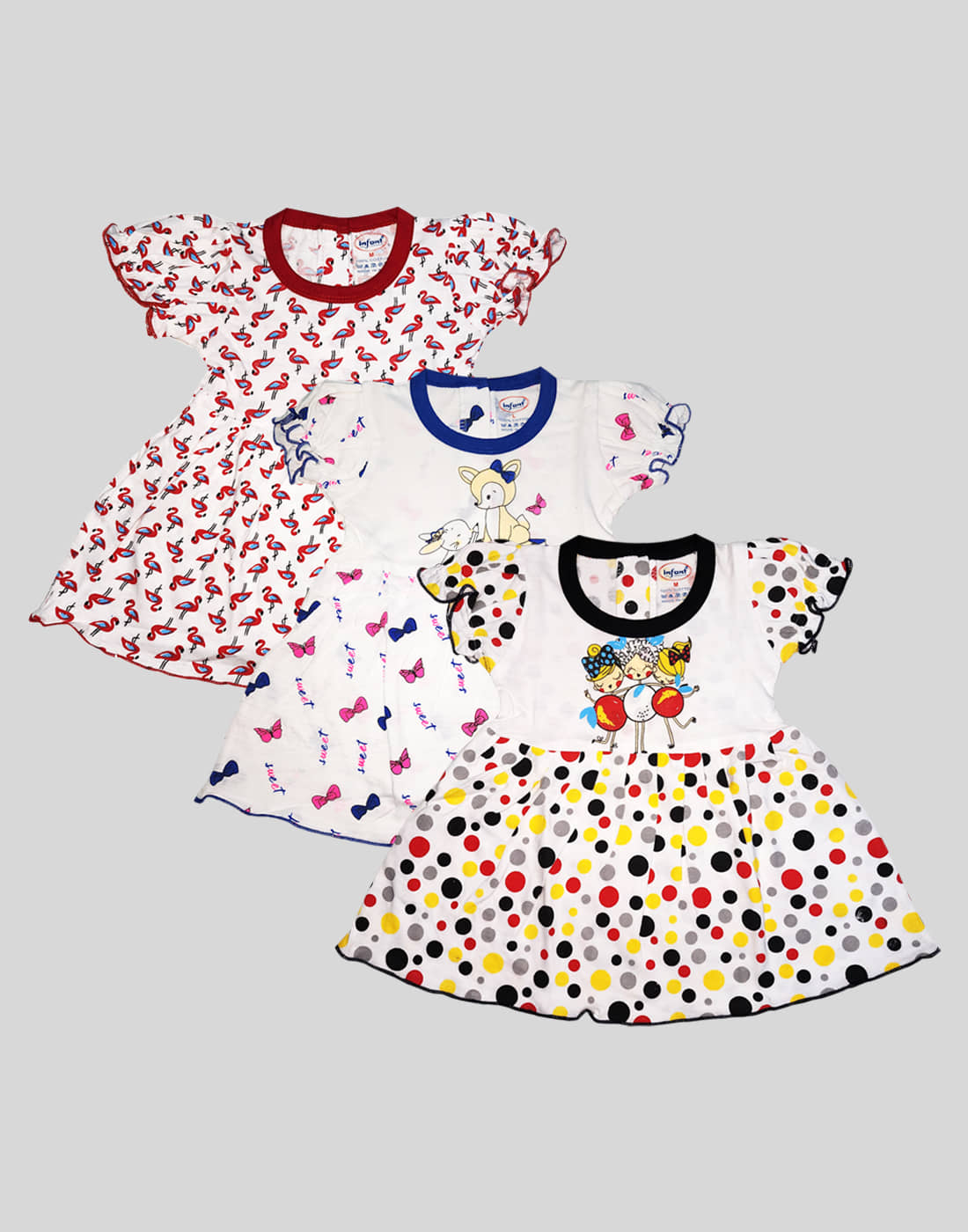 INFANT Pack of 3 Baby Girls Cotton Frock ( Multicolor )