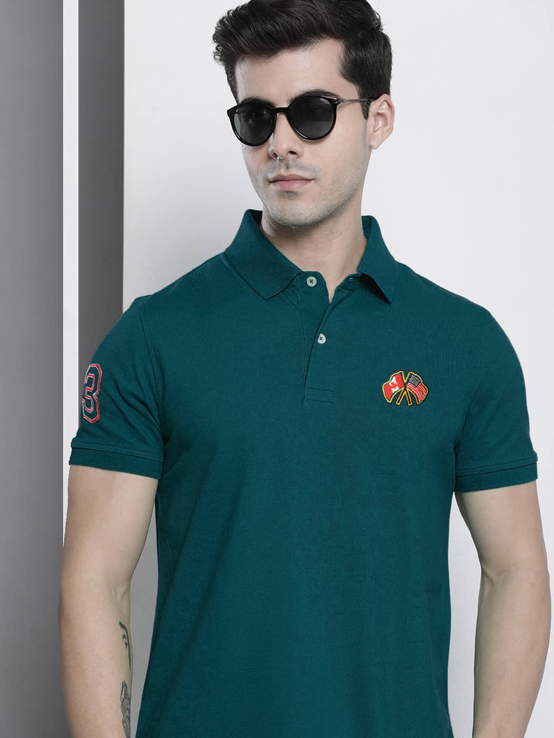 Merriment Pack of 1 Cotton Regular Fit Embroidered Half Sleeves Men's Polo T Shirt ( Teal Blue )