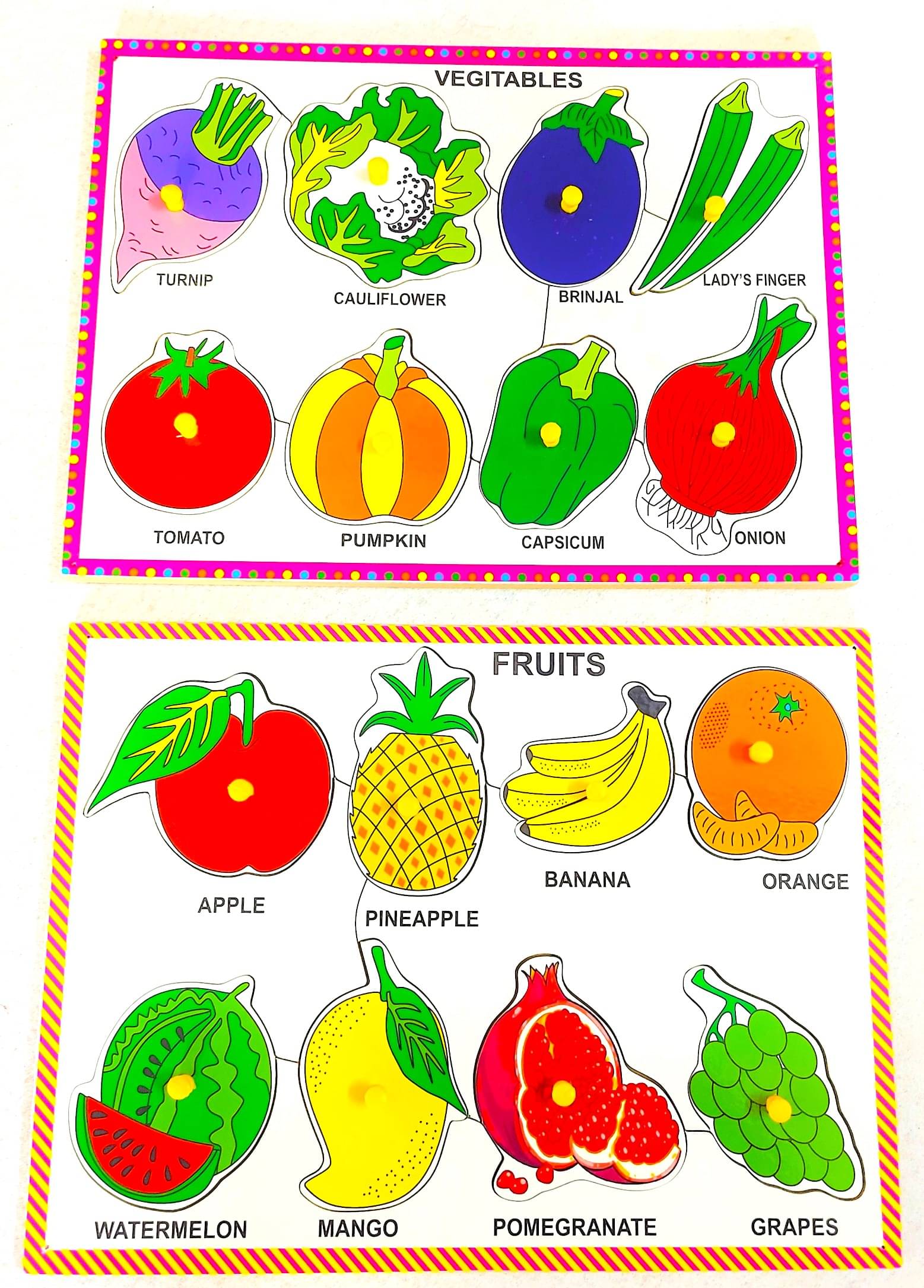     			PETERS PENCE- Wooden Multi-Color SET OF VEGETABLE &  FRUITS  PUZZLE Board  for Kids  ( COMBO OF 2 BOARDS) For KIDS Pre Primary Education