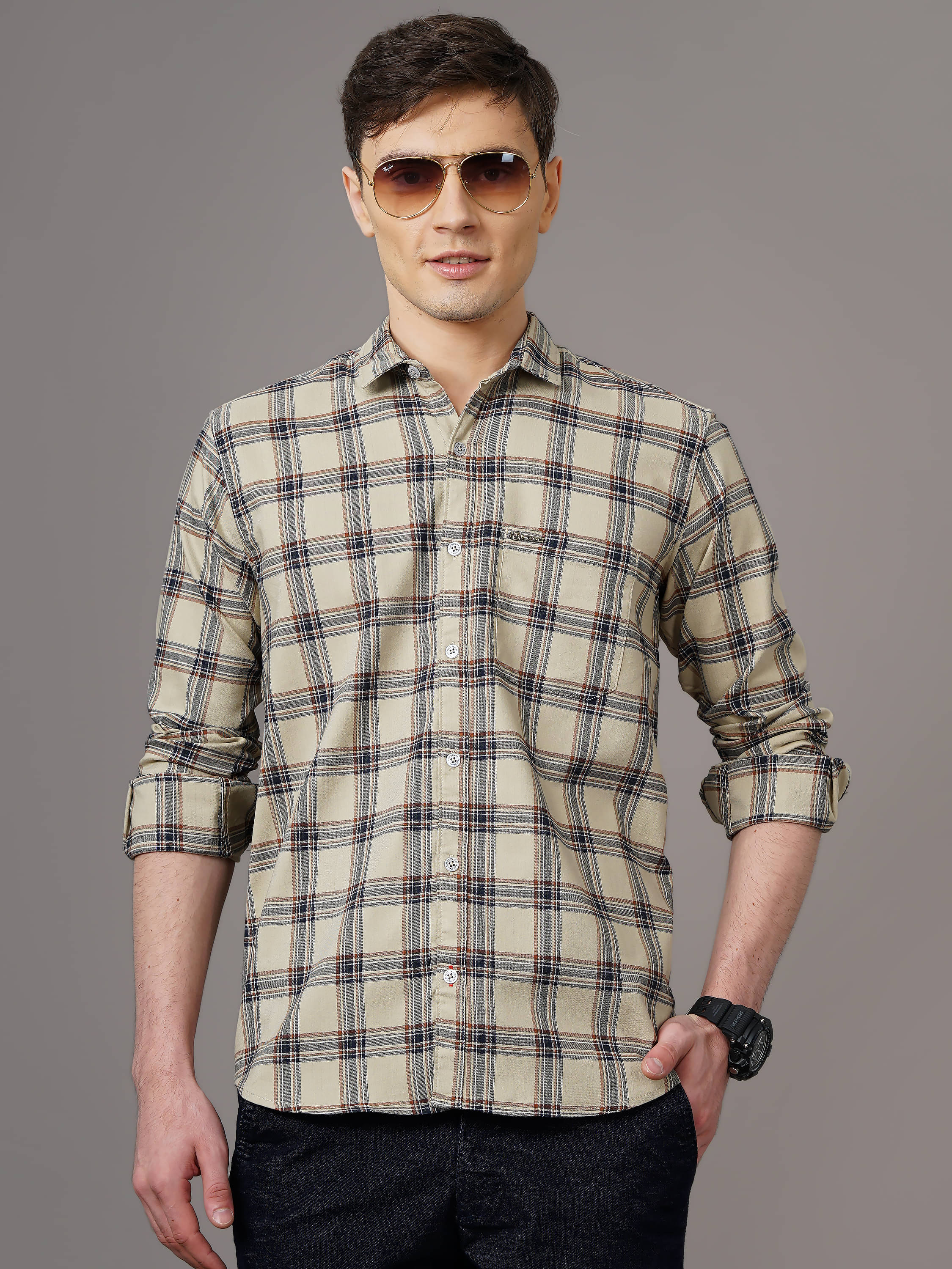 Paul Street - Beige Cotton Blend Slim Fit Men's Casual Shirt ( Pack of 1 ) Paul Street - Beige Cotton Blend Slim Fit Men's Casual Shirt ( Pack of 1 )